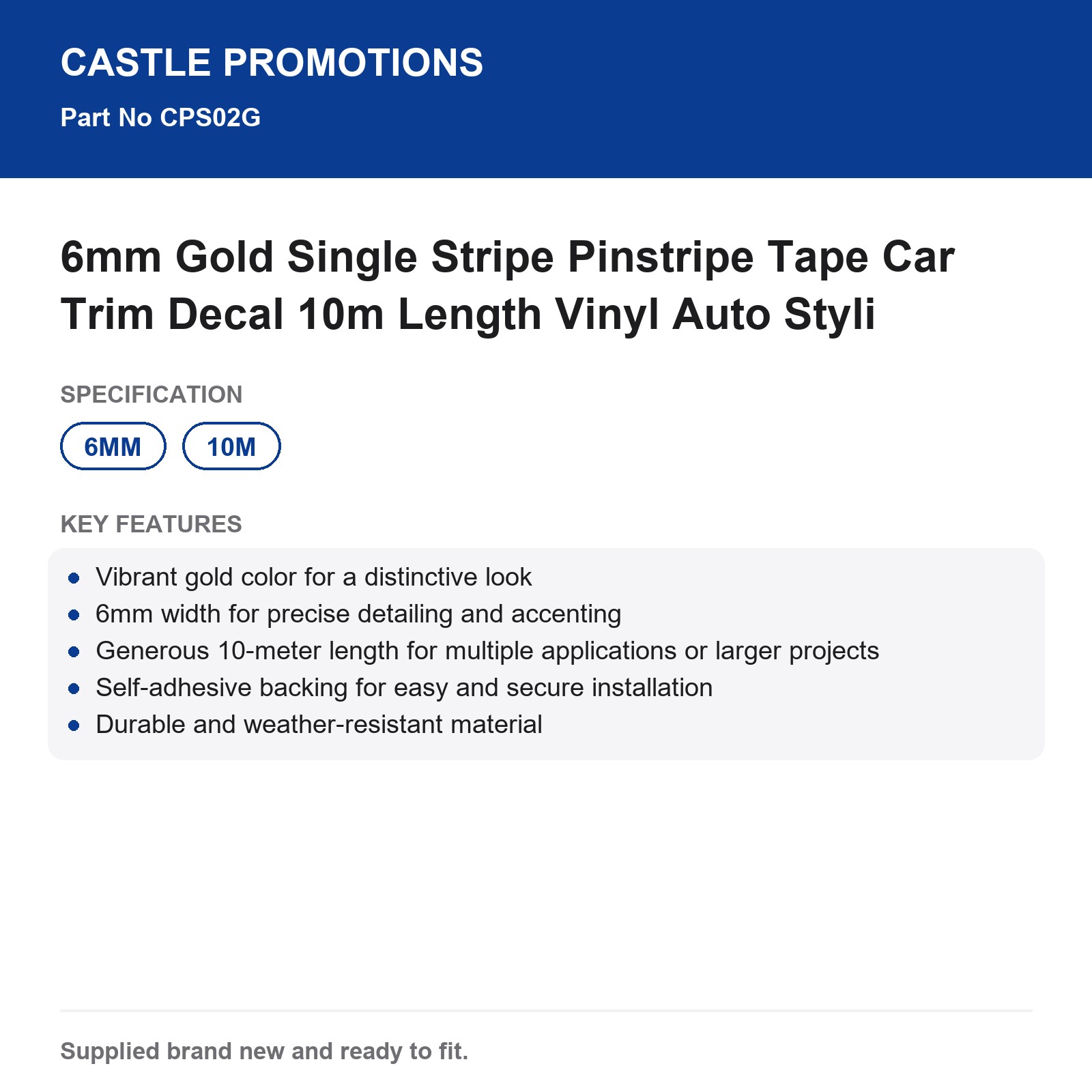 Gold Pinstripe Tape 6mm 10m Car Auto Vinyl Trim Decal Styling - Image 4