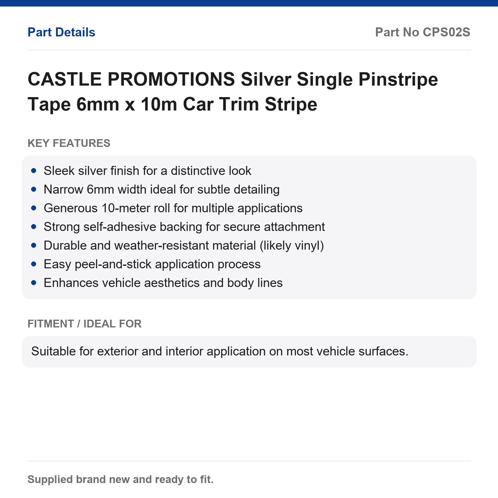 Silver Pinstripe Tape 6mm x 10m Car Trim CASTLE PROMOTIONS - Image 3