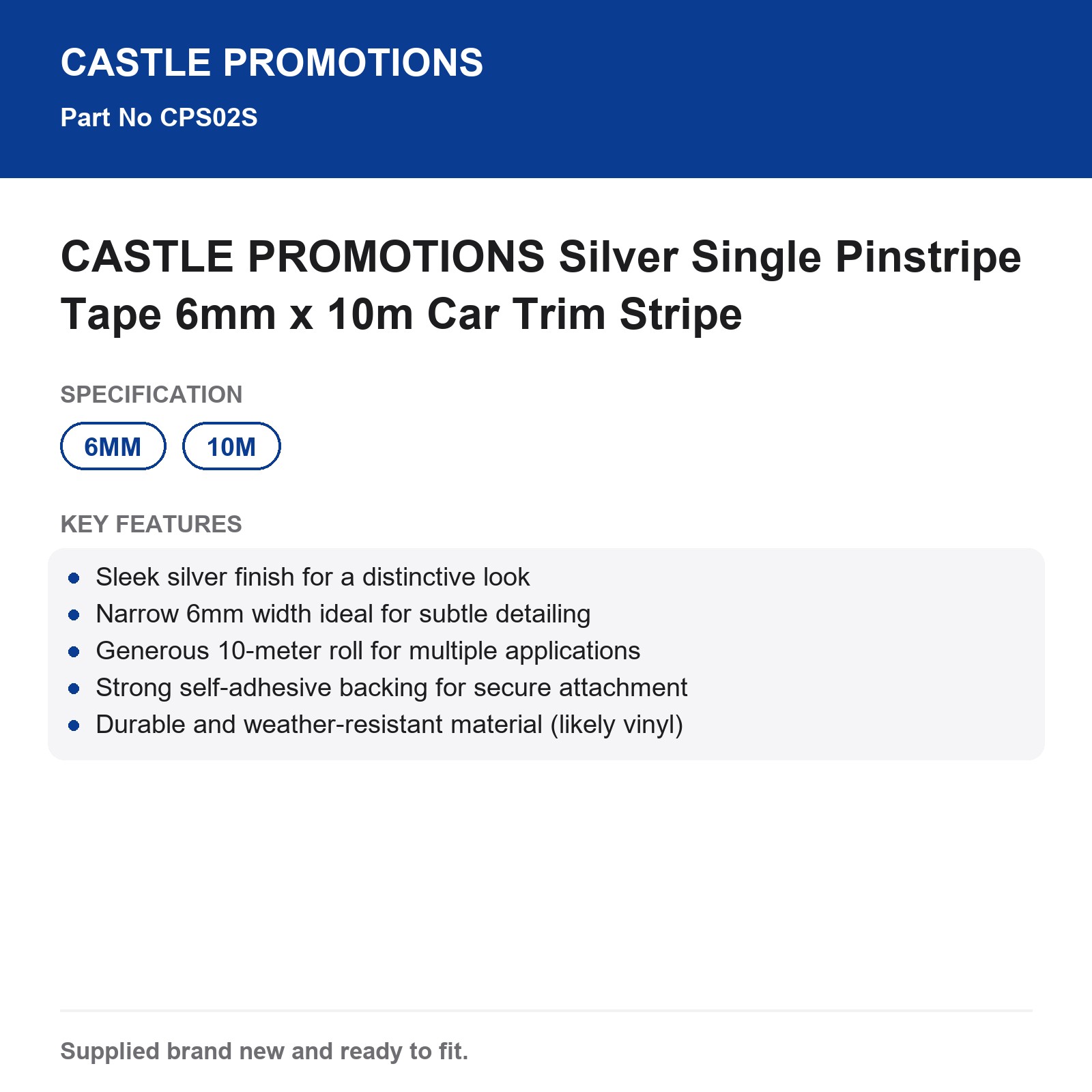 Silver Pinstripe Tape 6mm x 10m Car Trim CASTLE PROMOTIONS - Image 4