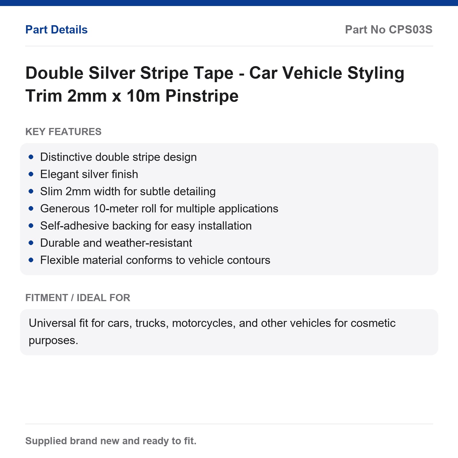 Double Silver Pinstripe Tape Car Styling Trim 2mm x 10m - Image 2