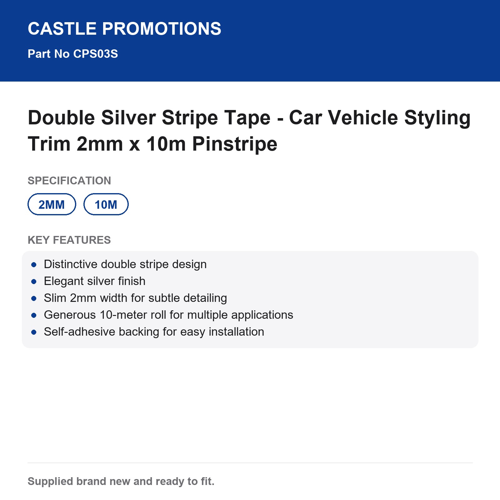 Double Silver Pinstripe Tape Car Styling Trim 2mm x 10m - Image 3
