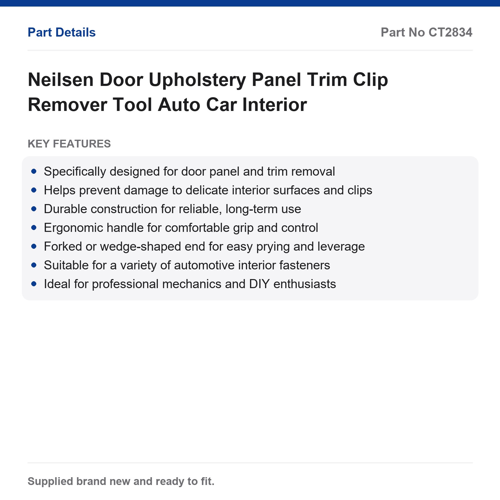 Neilsen Automotive Door Panel Trim Clip Remover Tool Upholstery - Image 2