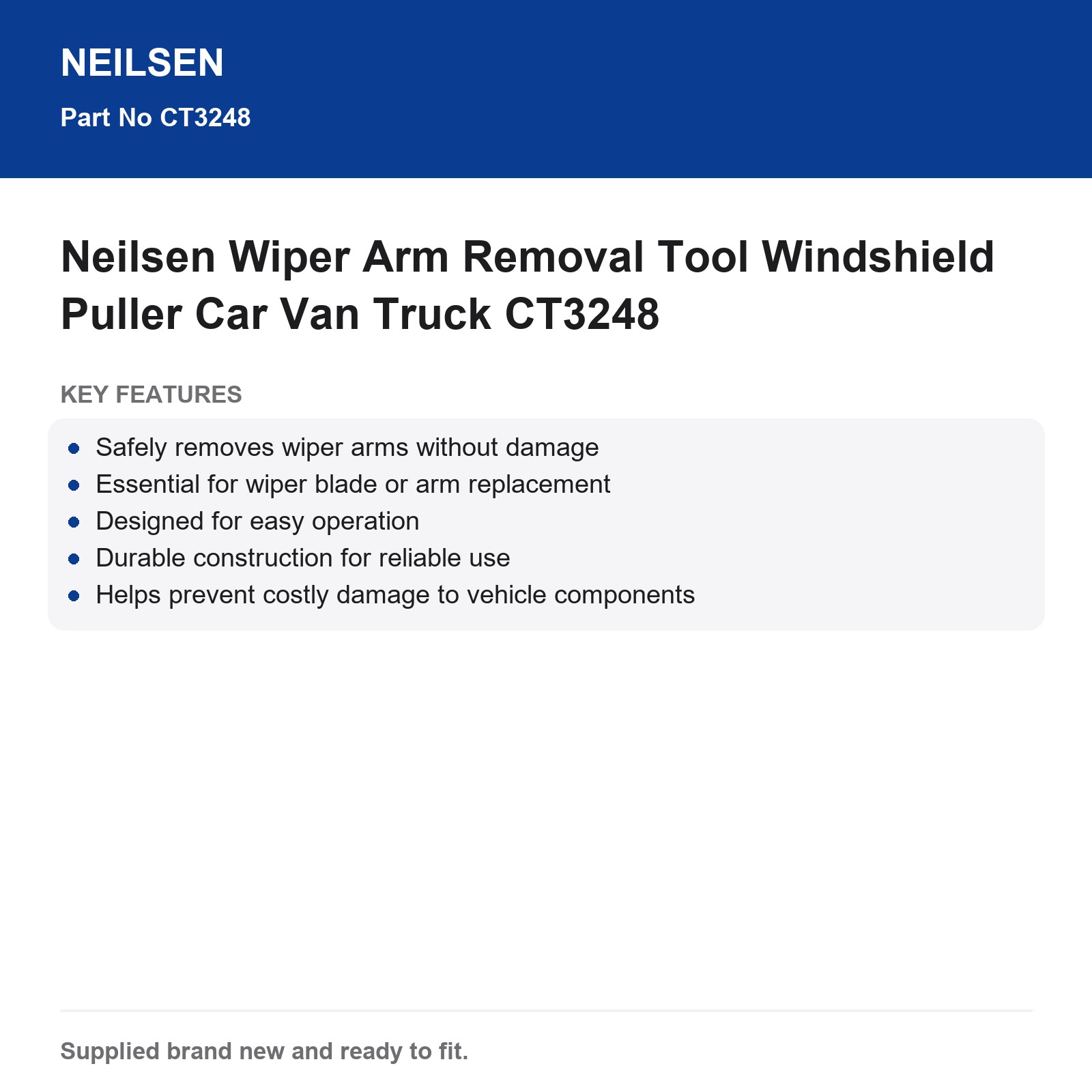 Neilsen Wiper Arm Removal Tool Windshield Puller Car Van Truck CT3248 - Image 3