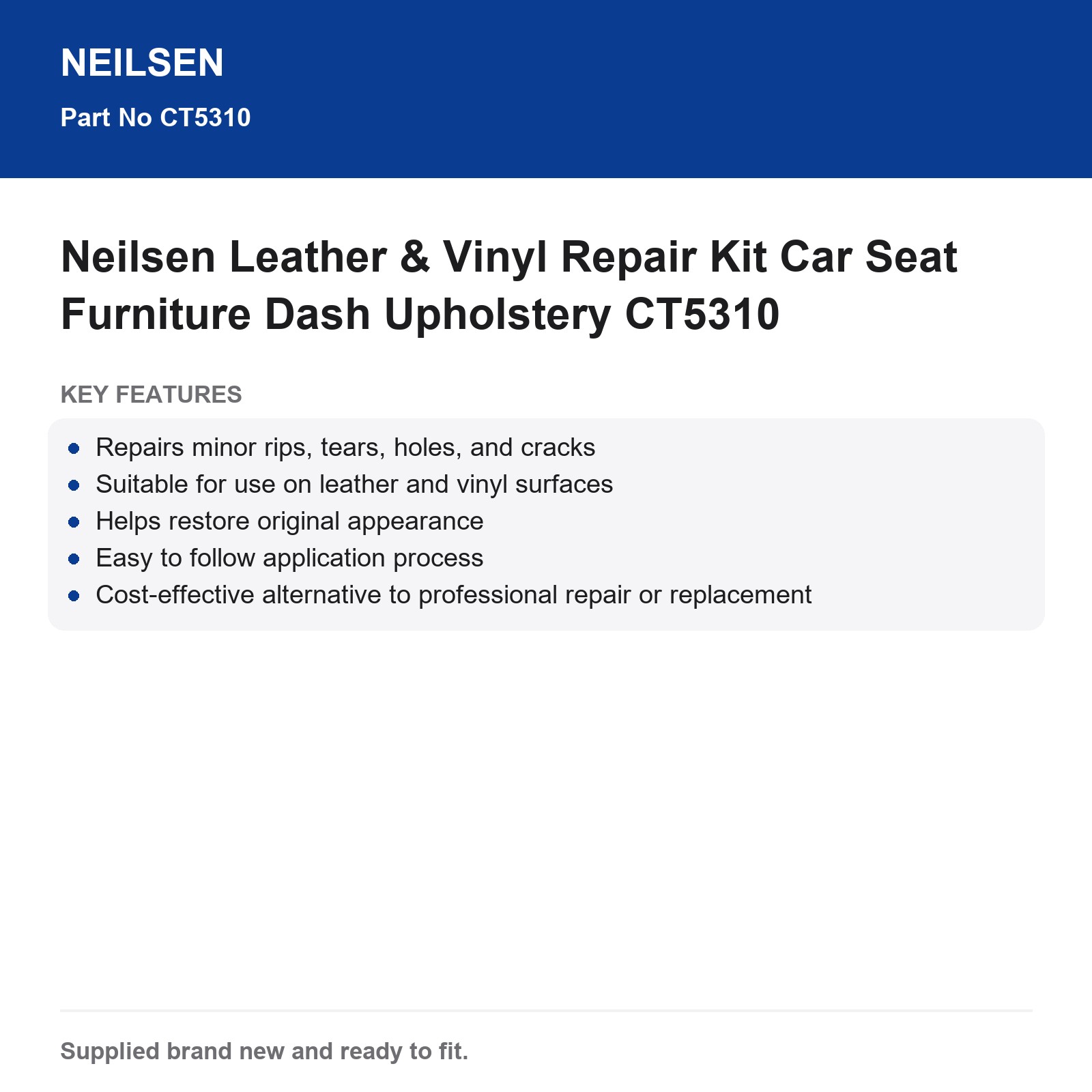 Neilsen Leather & Vinyl Repair Kit Car Seat Furniture Dash Upholstery CT5310 - Image 3