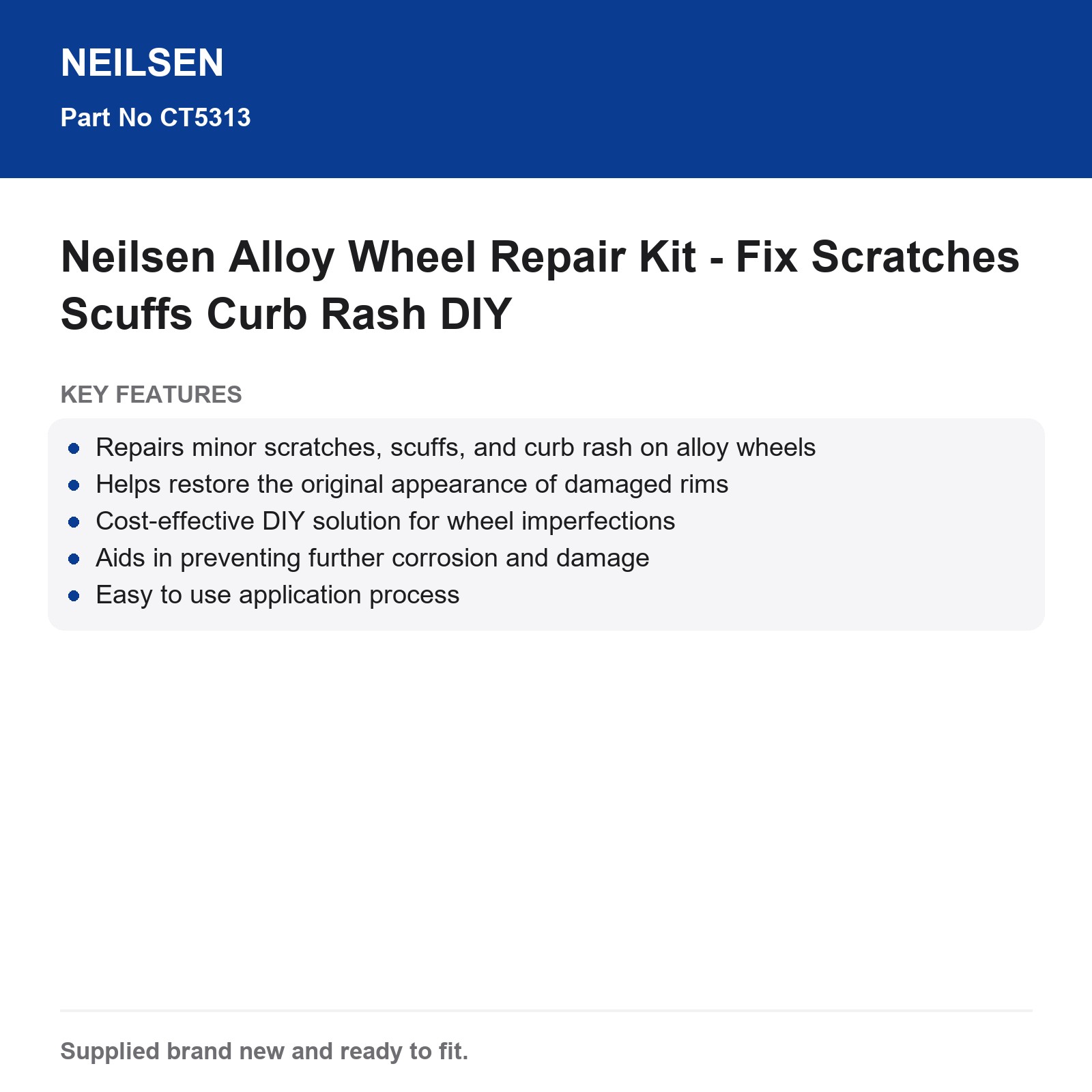 Neilsen Alloy Wheel Repair Kit - Fix Scratches Scuffs Curb Rash DIY - Image 3