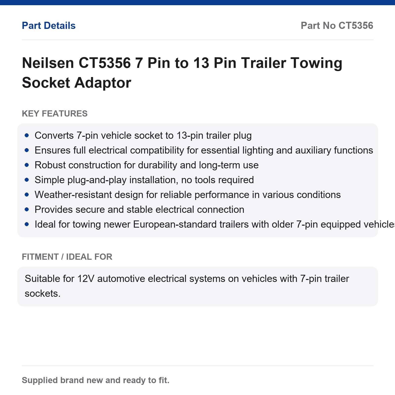 7 Pin to 13 Pin Trailer Socket Adaptor Neilsen CT5356 - Image 2