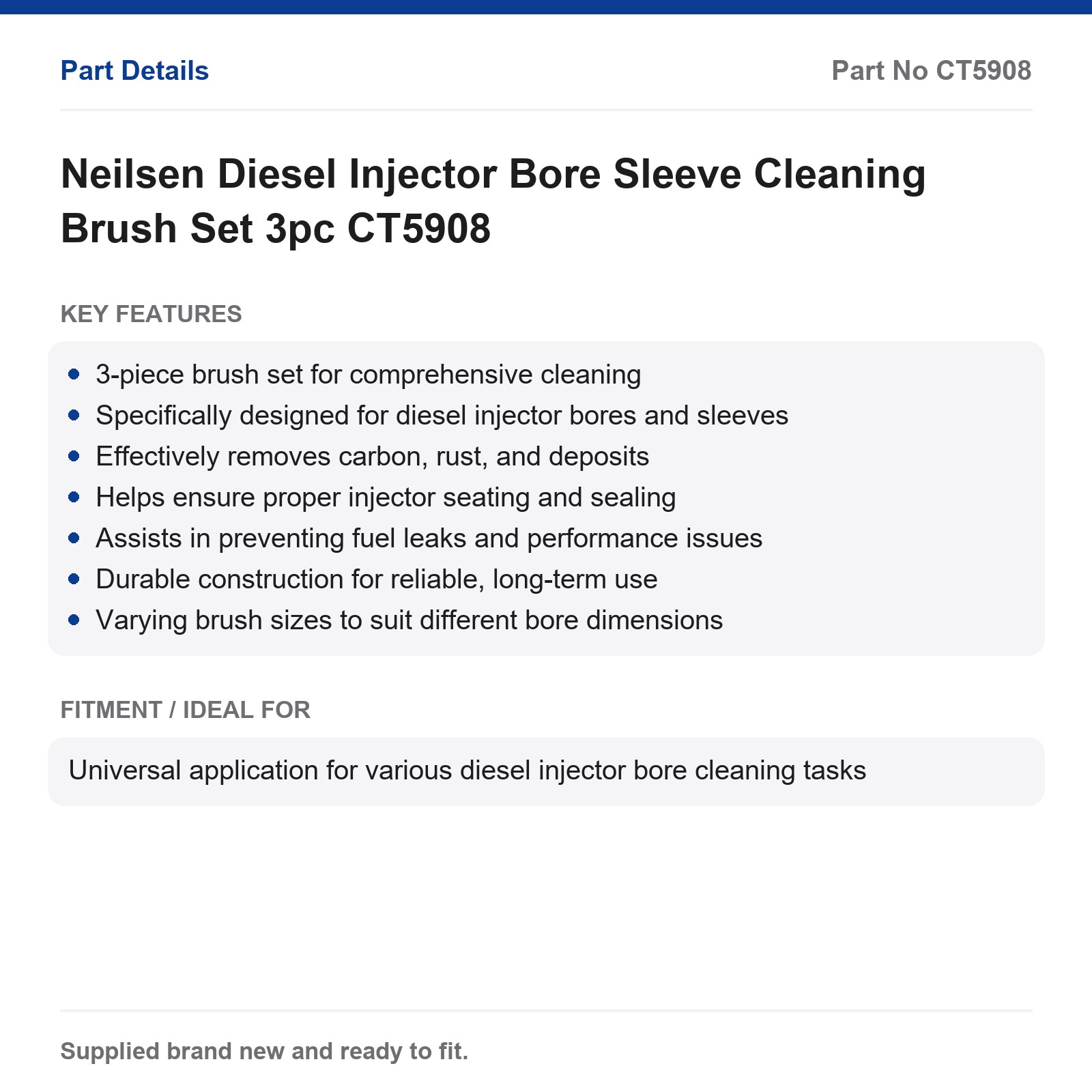 Diesel Injector Bore Sleeve Cleaning Brush Set 3pc Neilsen CT5908 - Image 2