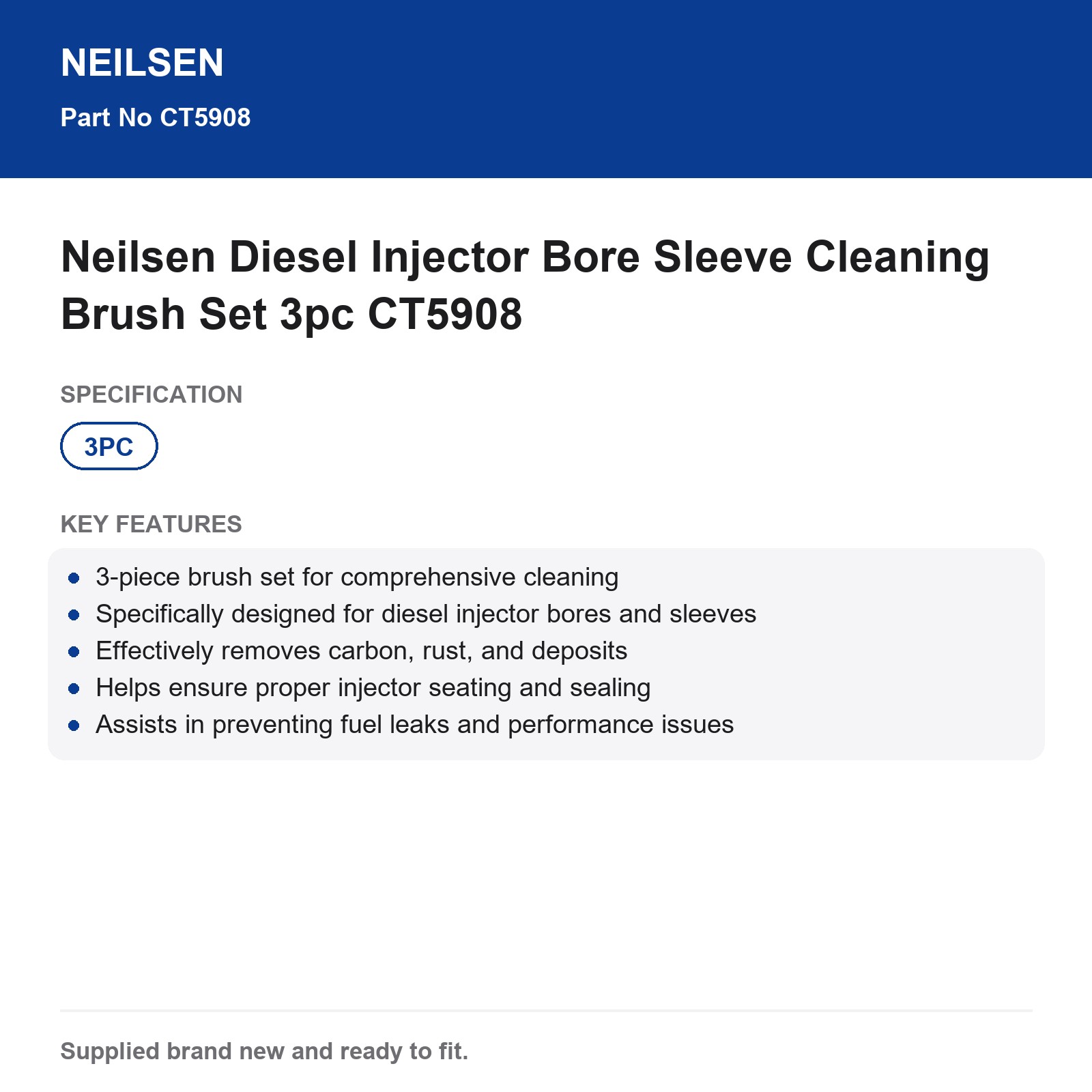 Diesel Injector Bore Sleeve Cleaning Brush Set 3pc Neilsen CT5908 - Image 3