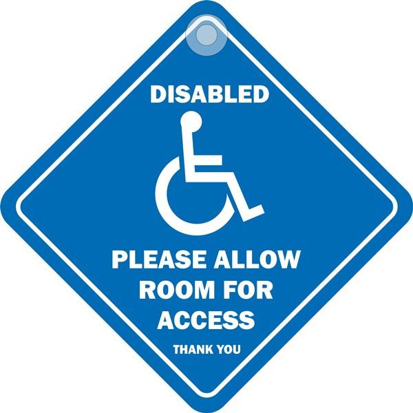 Disabled Sign Suction Cup Car Vehicle Window Diamond Allow Room Access