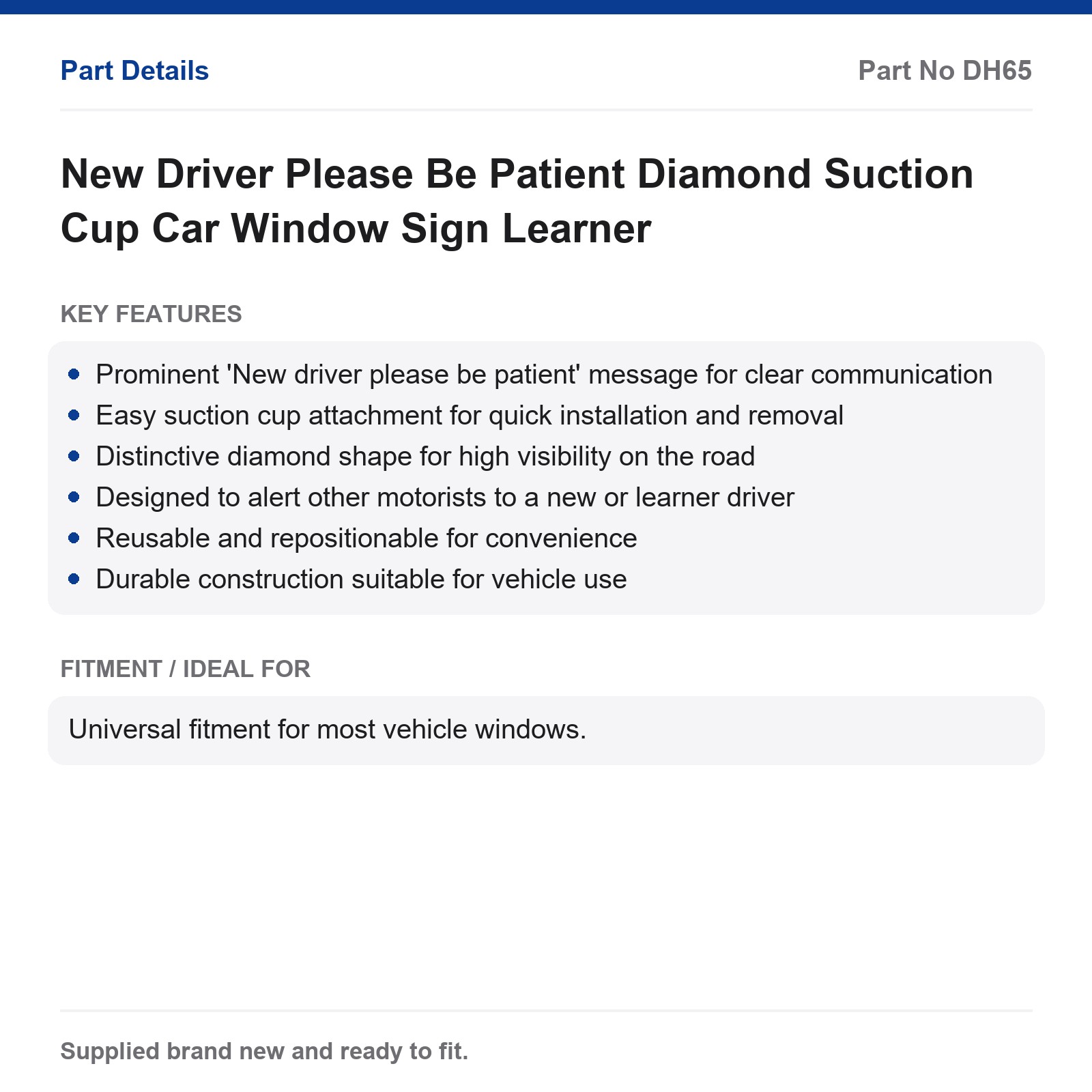 New Driver Please Be Patient Diamond Suction Cup Car Window Sign Learner - Image 3