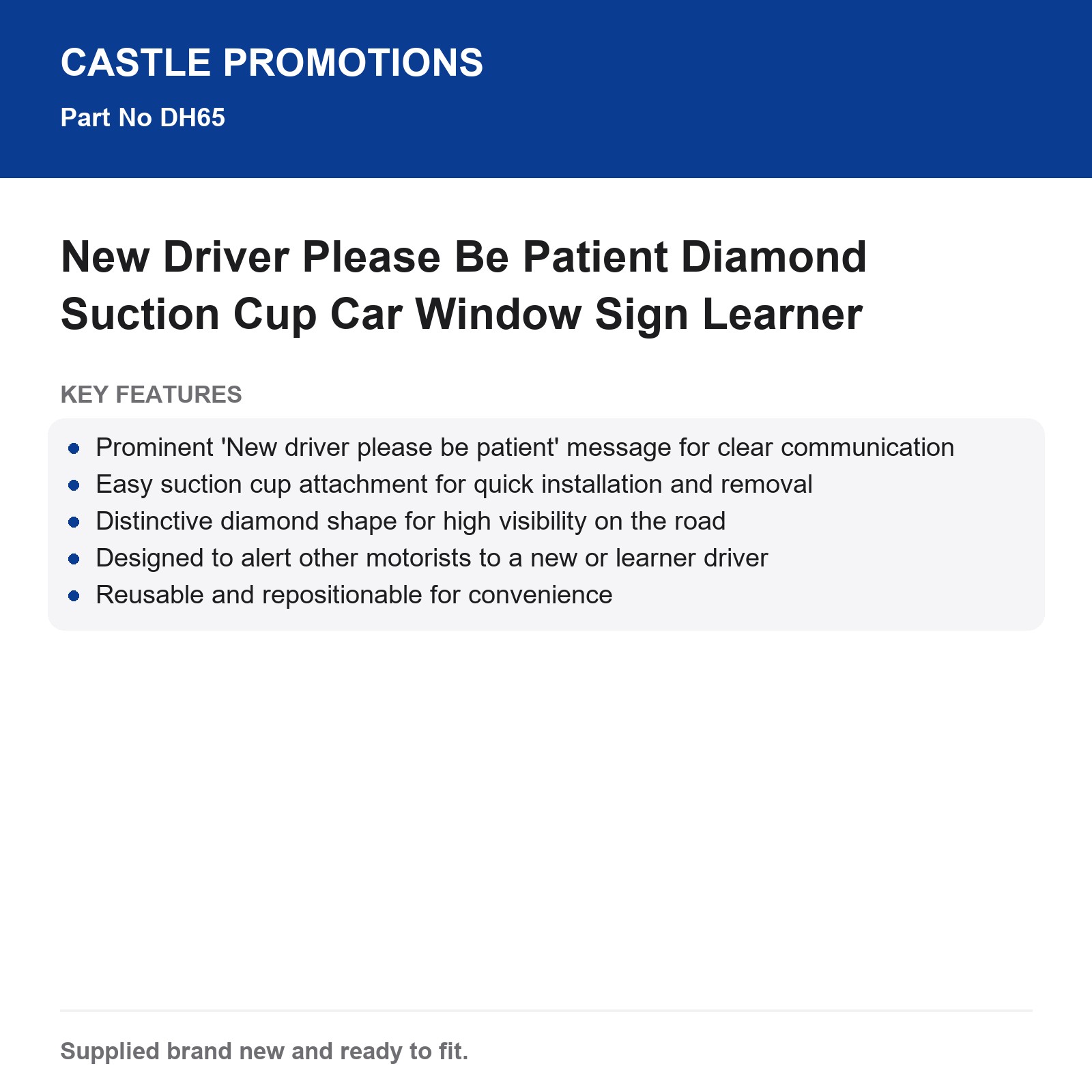 New Driver Please Be Patient Diamond Suction Cup Car Window Sign Learner - Image 4