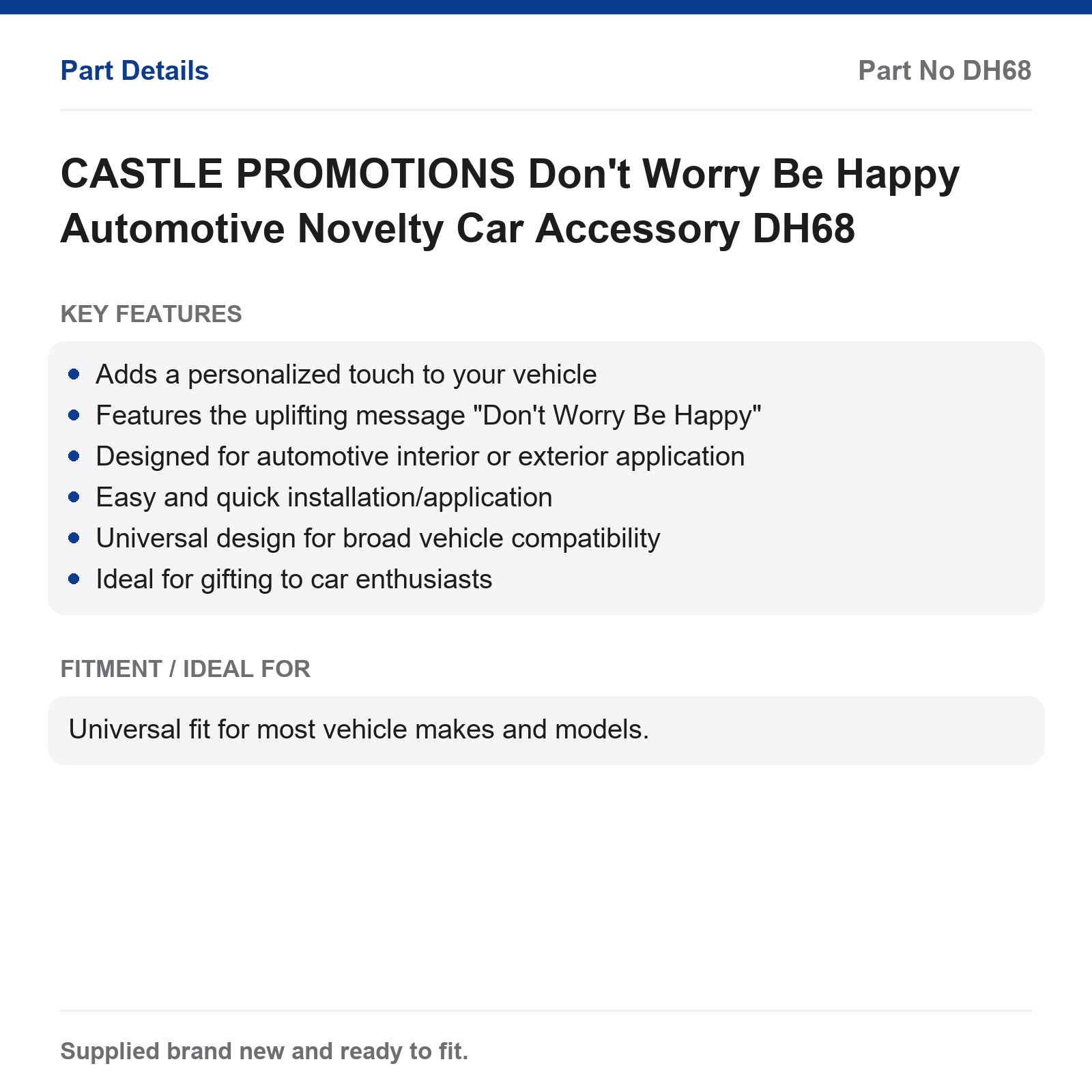 CASTLE PROMOTIONS Don't Worry Be Happy Automotive Novelty Car Accessory DH68 - Image 2