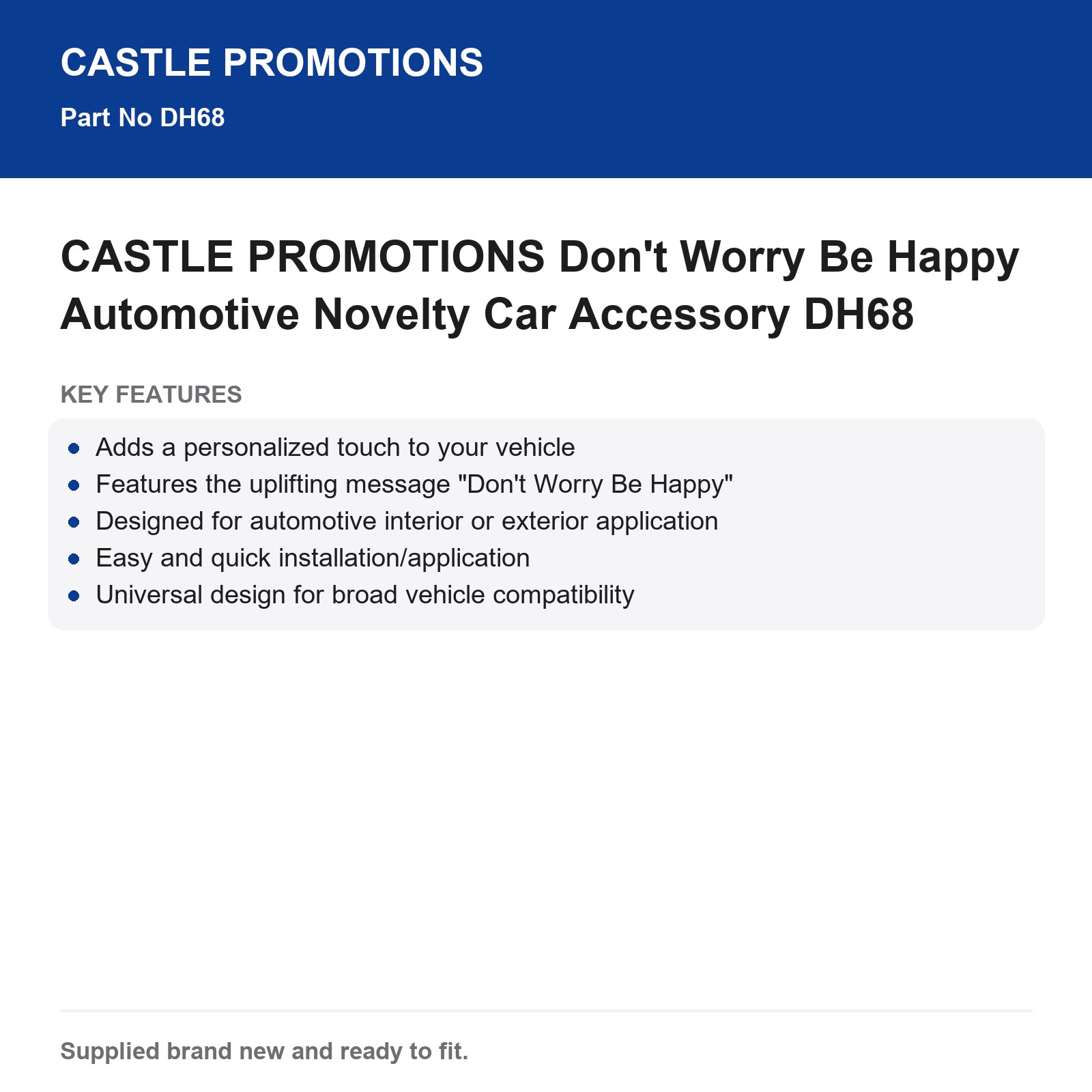 CASTLE PROMOTIONS Don't Worry Be Happy Automotive Novelty Car Accessory DH68 - Image 3