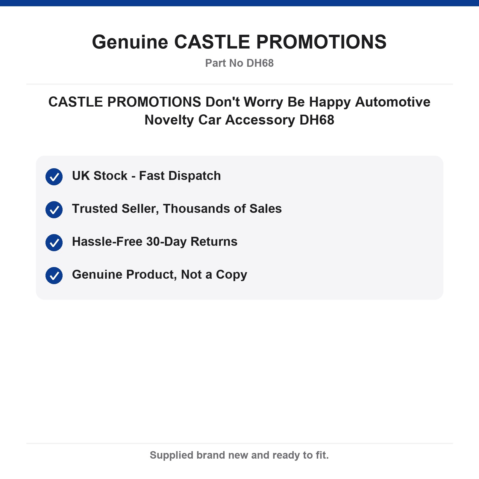 CASTLE PROMOTIONS Don't Worry Be Happy Automotive Novelty Car Accessory DH68 - Image 4