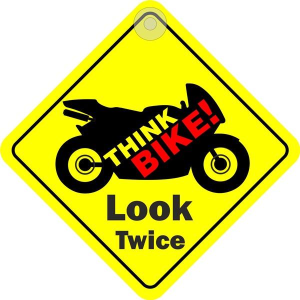 Think Bike Suction Cup Diamond Safety Awareness Car Window Sign