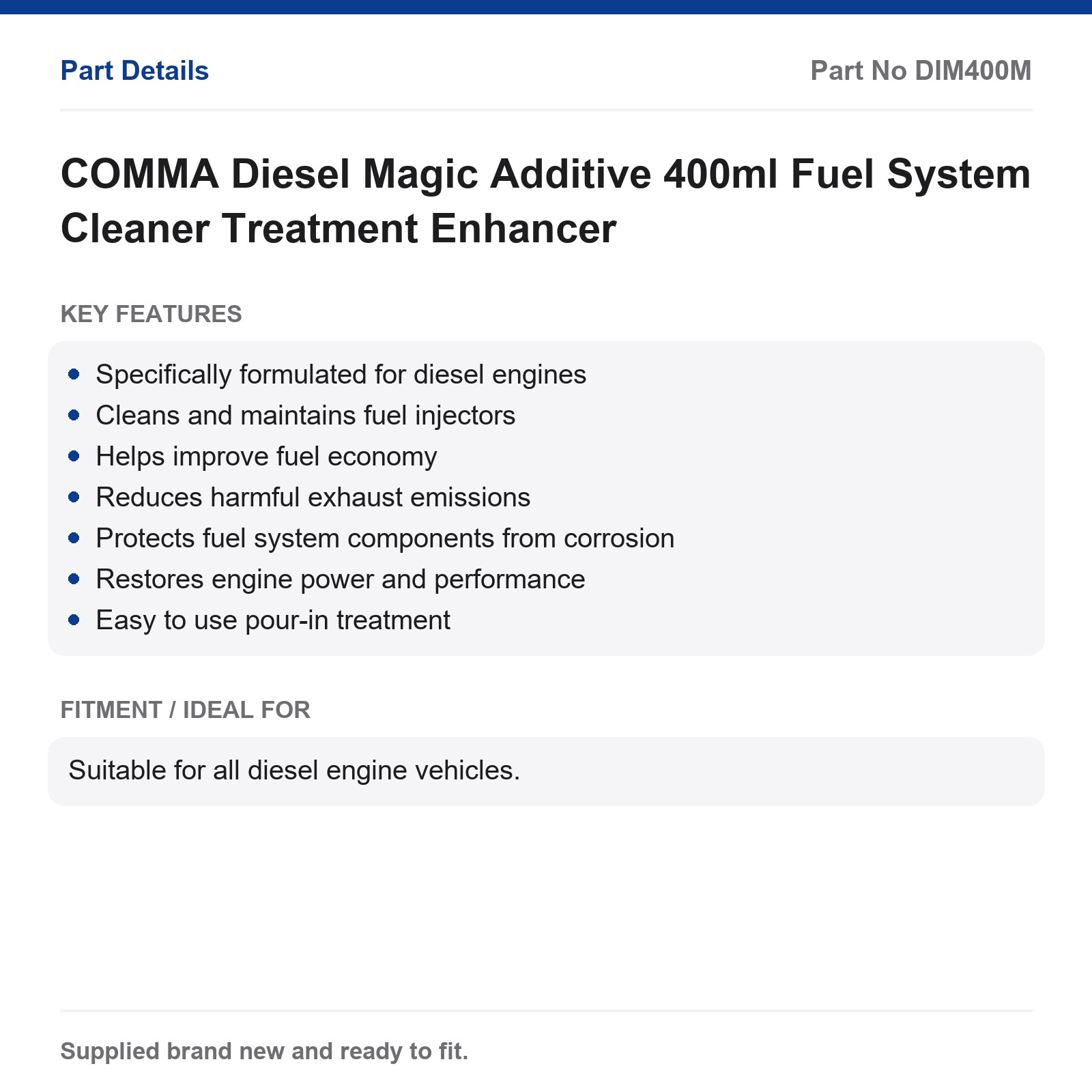 COMMA Diesel Magic Additive 400ml Fuel System Cleaner Treatment - Image 2