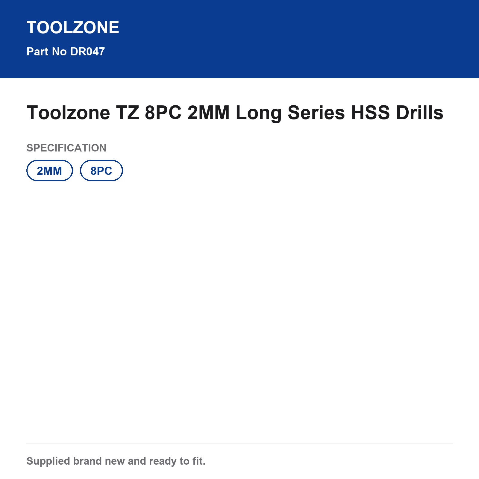 Toolzone 8PC 2mm Long Series HSS Drill Bit Set - Image 5