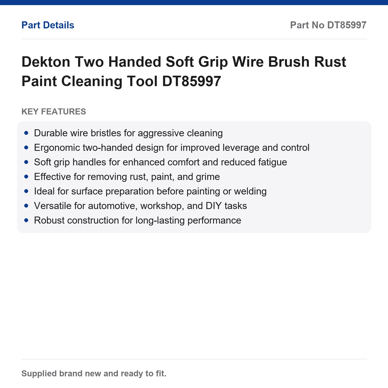 Dekton Two Handed Soft Grip Wire Brush Rust Paint Cleaning Tool DT85997 - Image 2
