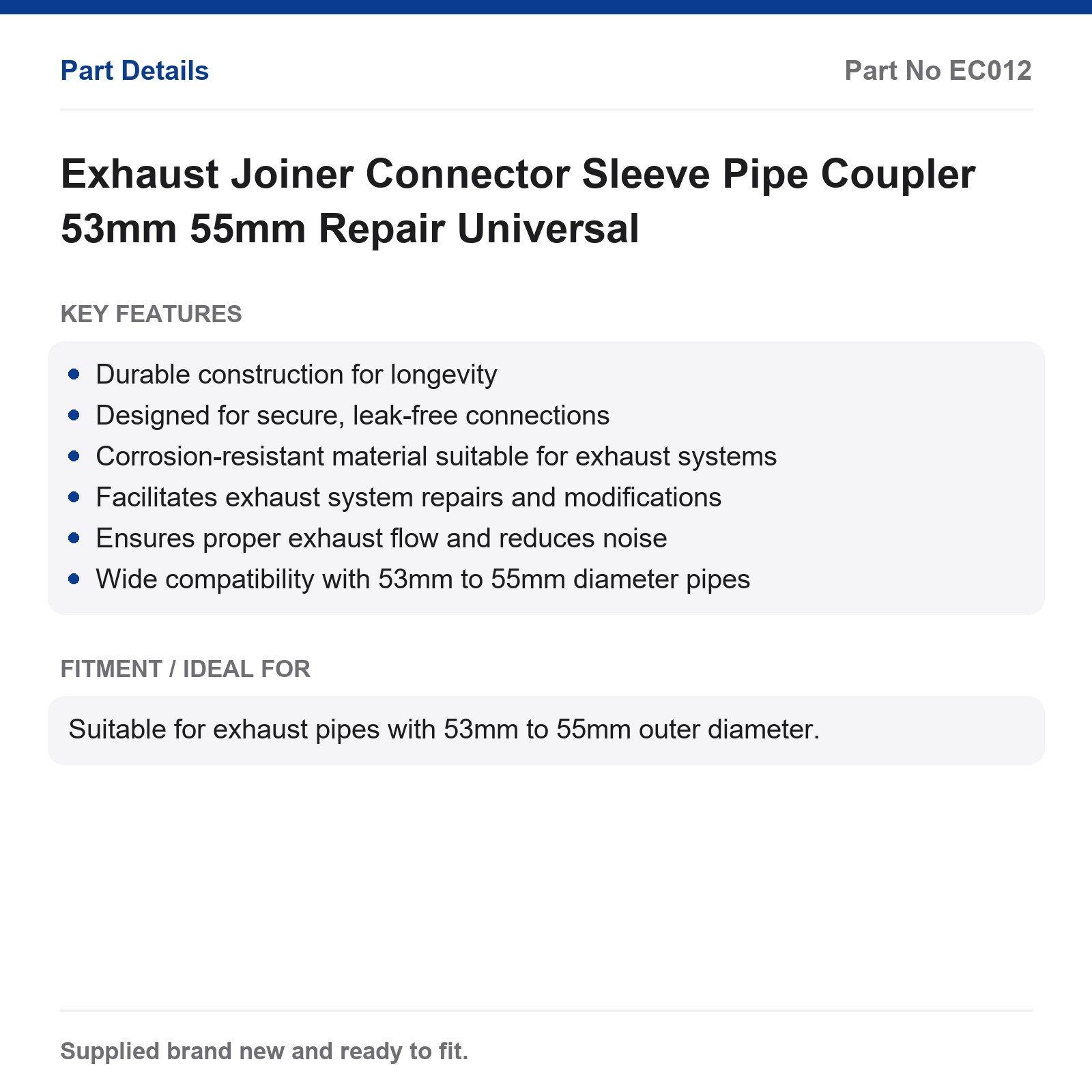 Exhaust Joiner Connector Sleeve Pipe Coupler 53mm 55mm Repair Universal - Image 2