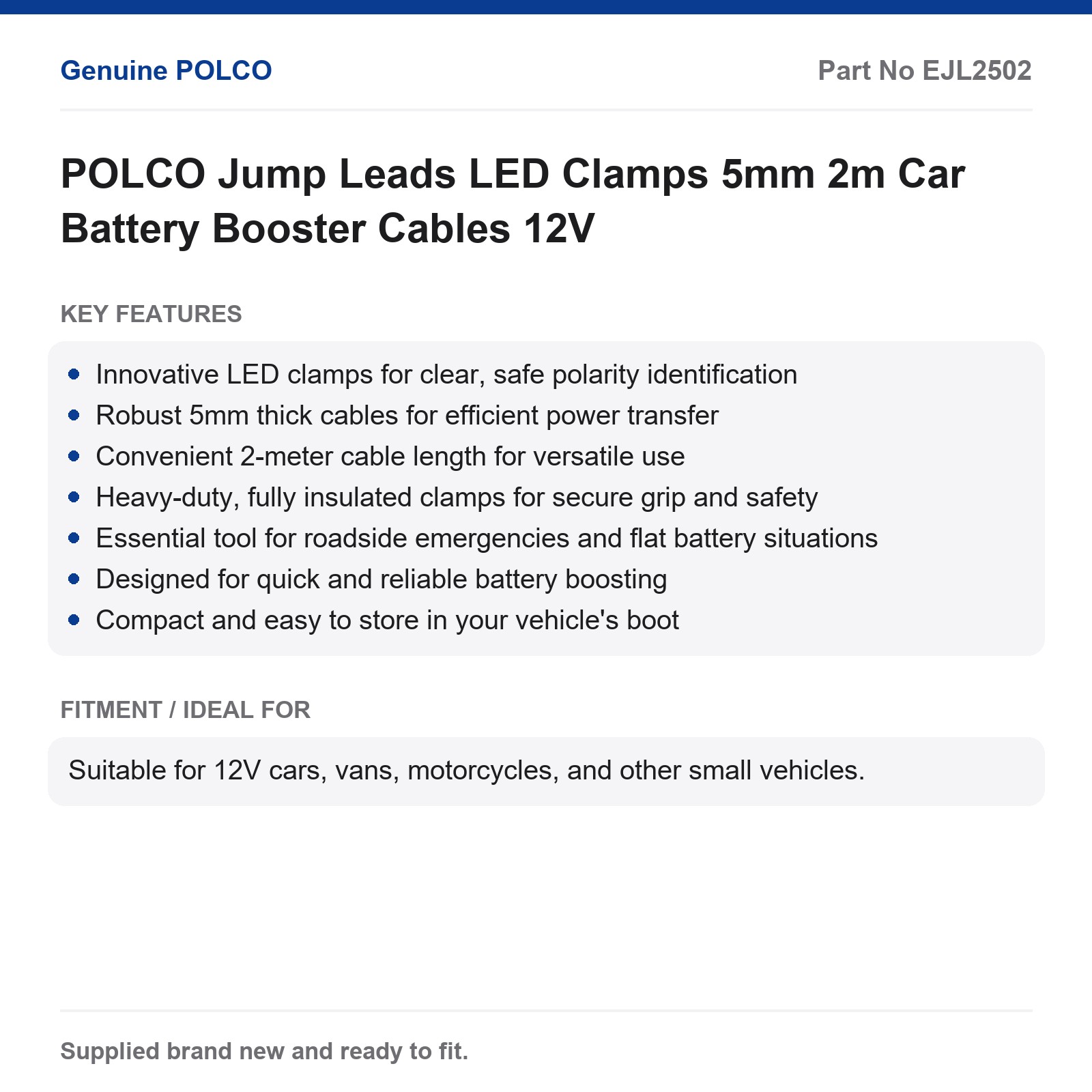 POLCO Jump Leads LED Clamps 5mm 2m Car Battery Booster Cables 12V - Image 3