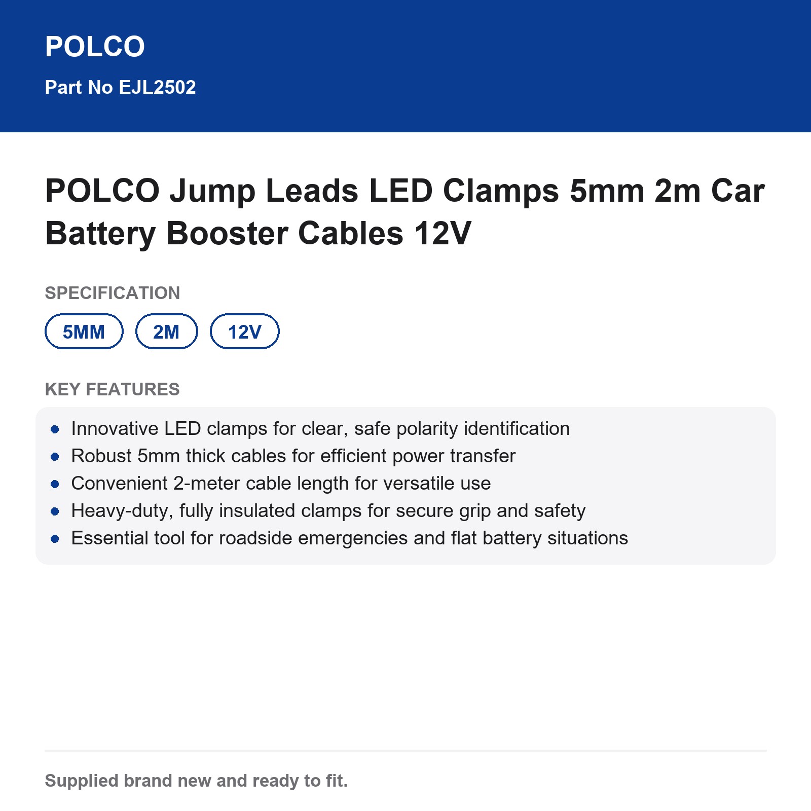 POLCO Jump Leads LED Clamps 5mm 2m Car Battery Booster Cables 12V - Image 4