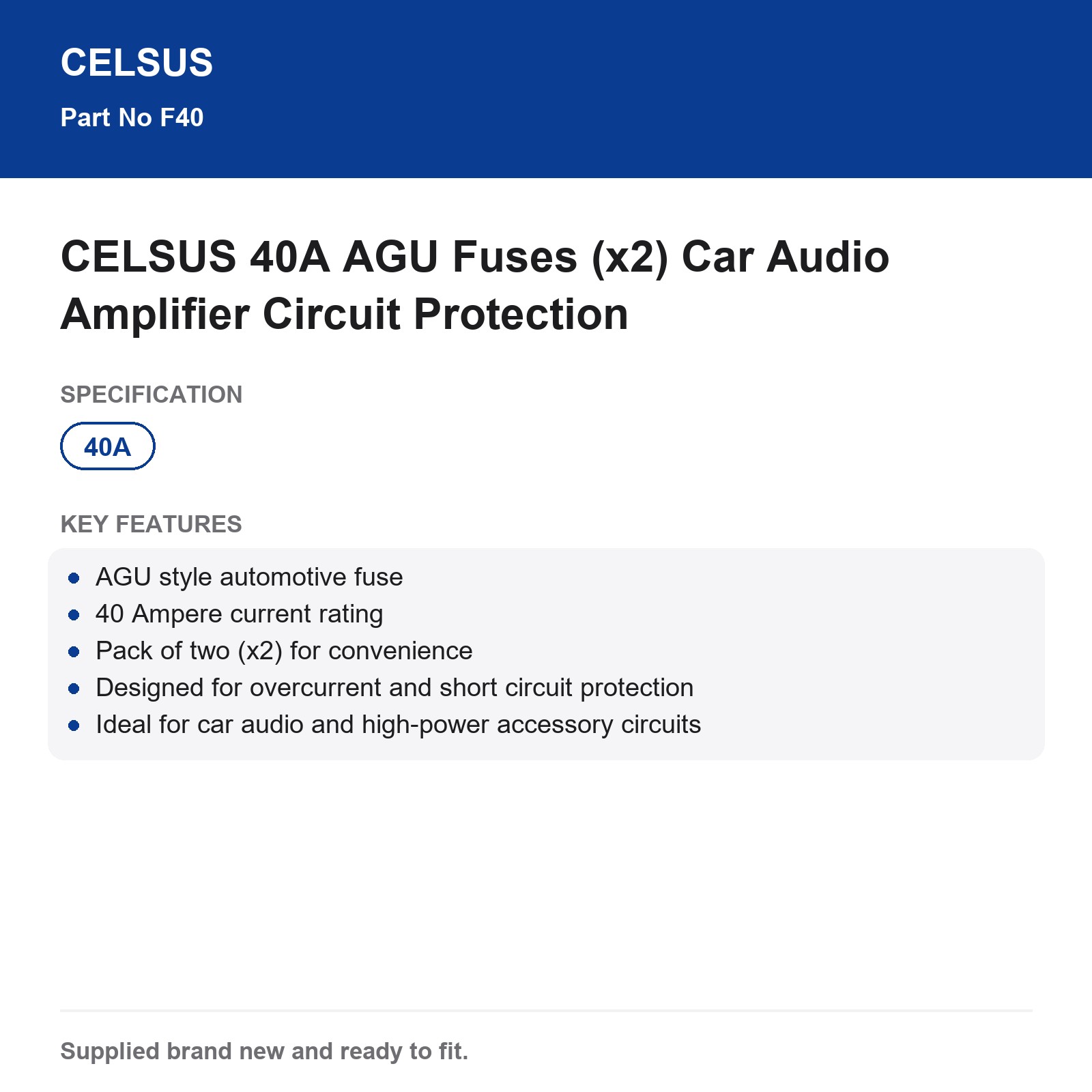 CELSUS 40A AGU Fuses (x2) Car Audio Amplifier Protection - Image 3
