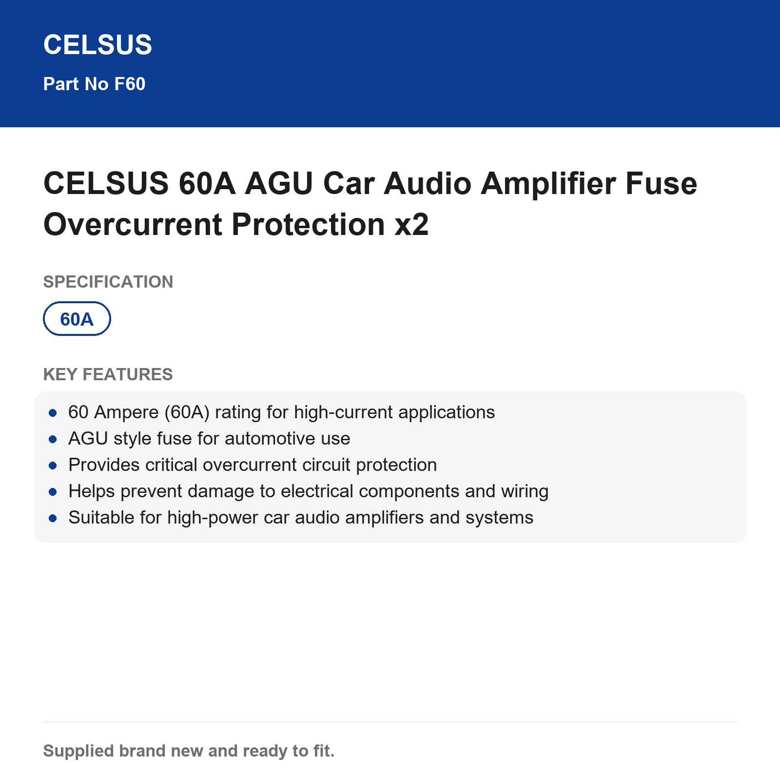 CELSUS 60A AGU Car Audio Amplifier Fuse x2 - Image 3