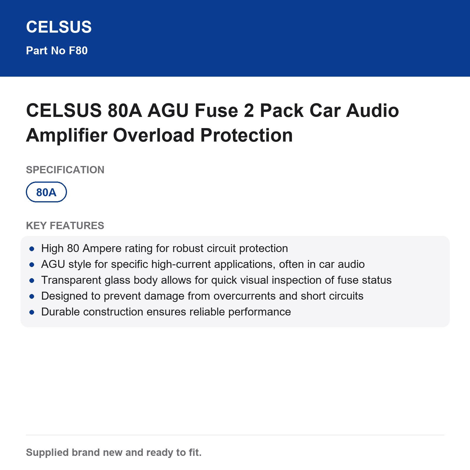 CELSUS 80A AGU Fuse 2 Pack Car Audio Amplifier Overload Protection - Image 3