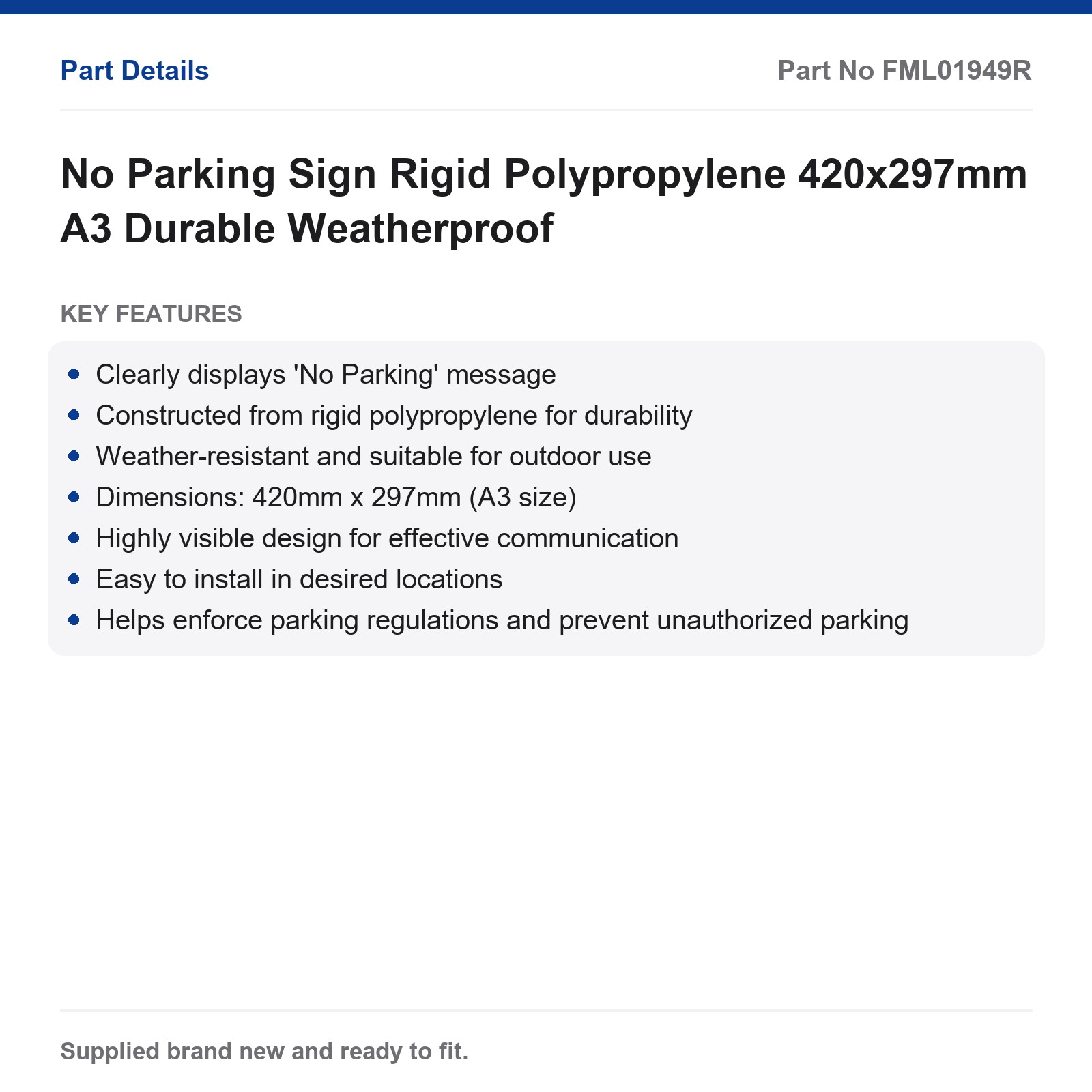 No Parking Sign Rigid Polypropylene 420x297mm A3 Durable Weatherproof - Image 2