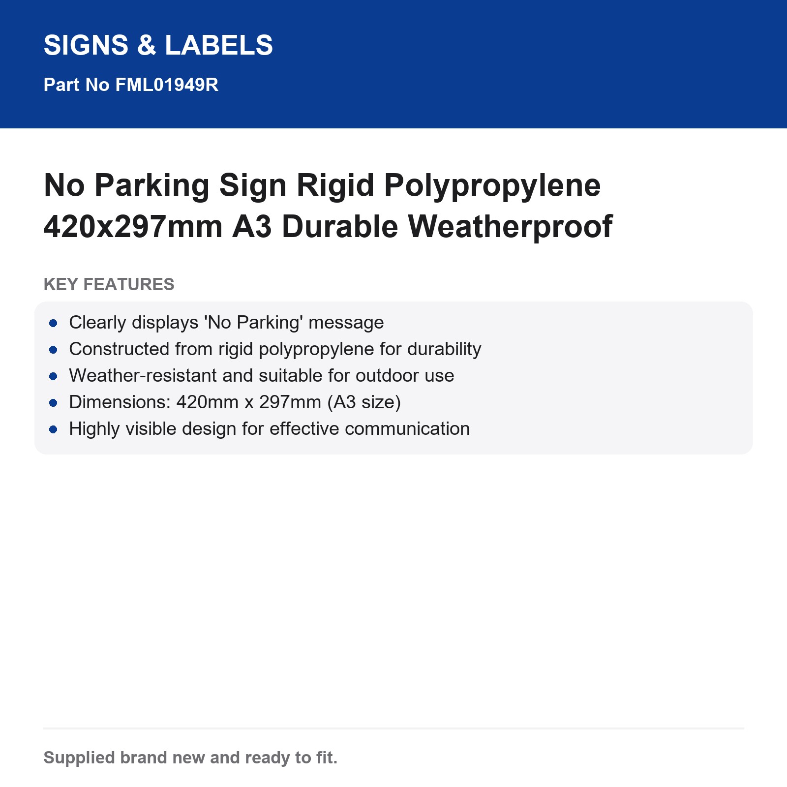 No Parking Sign Rigid Polypropylene 420x297mm A3 Durable Weatherproof - Image 3