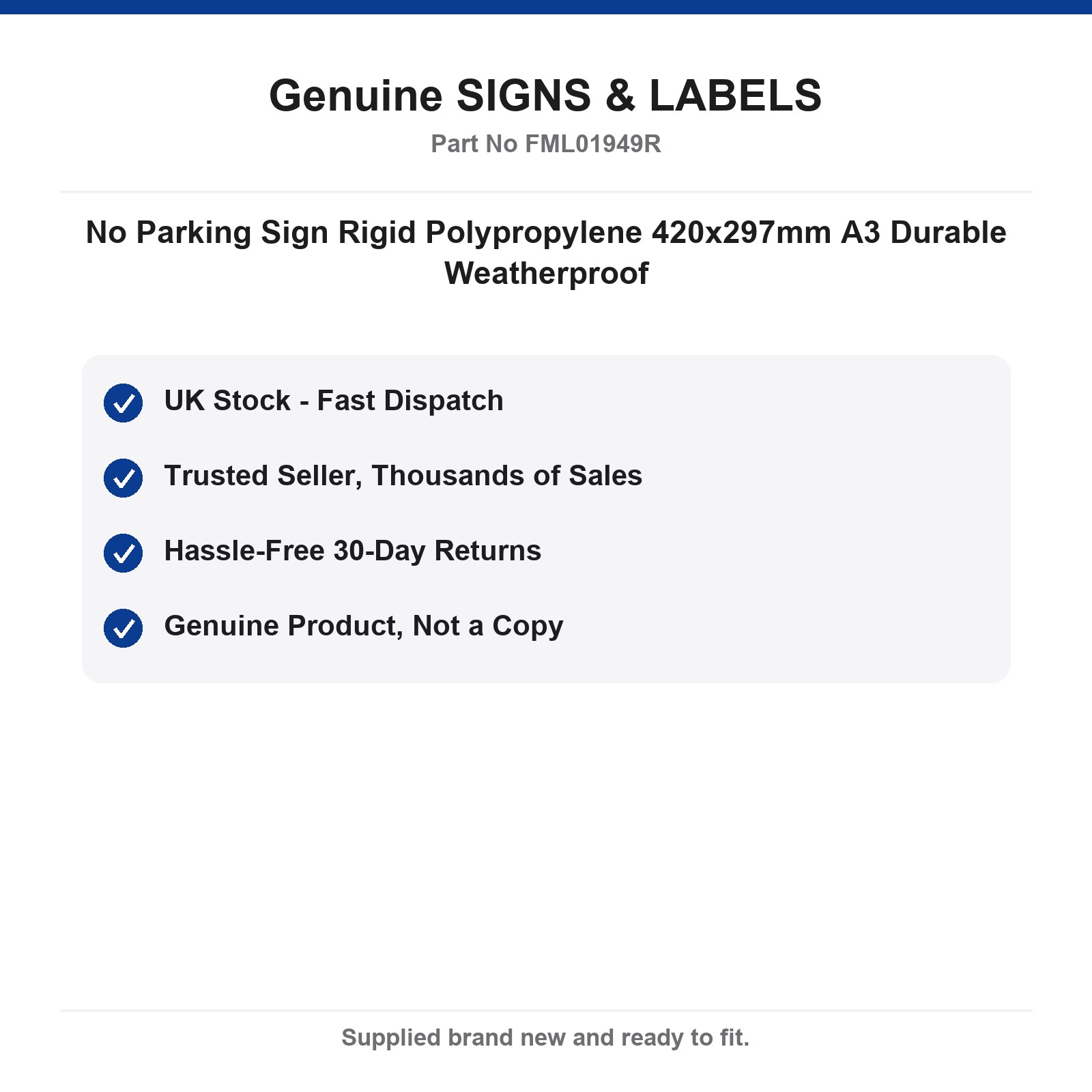 No Parking Sign Rigid Polypropylene 420x297mm A3 Durable Weatherproof - Image 4
