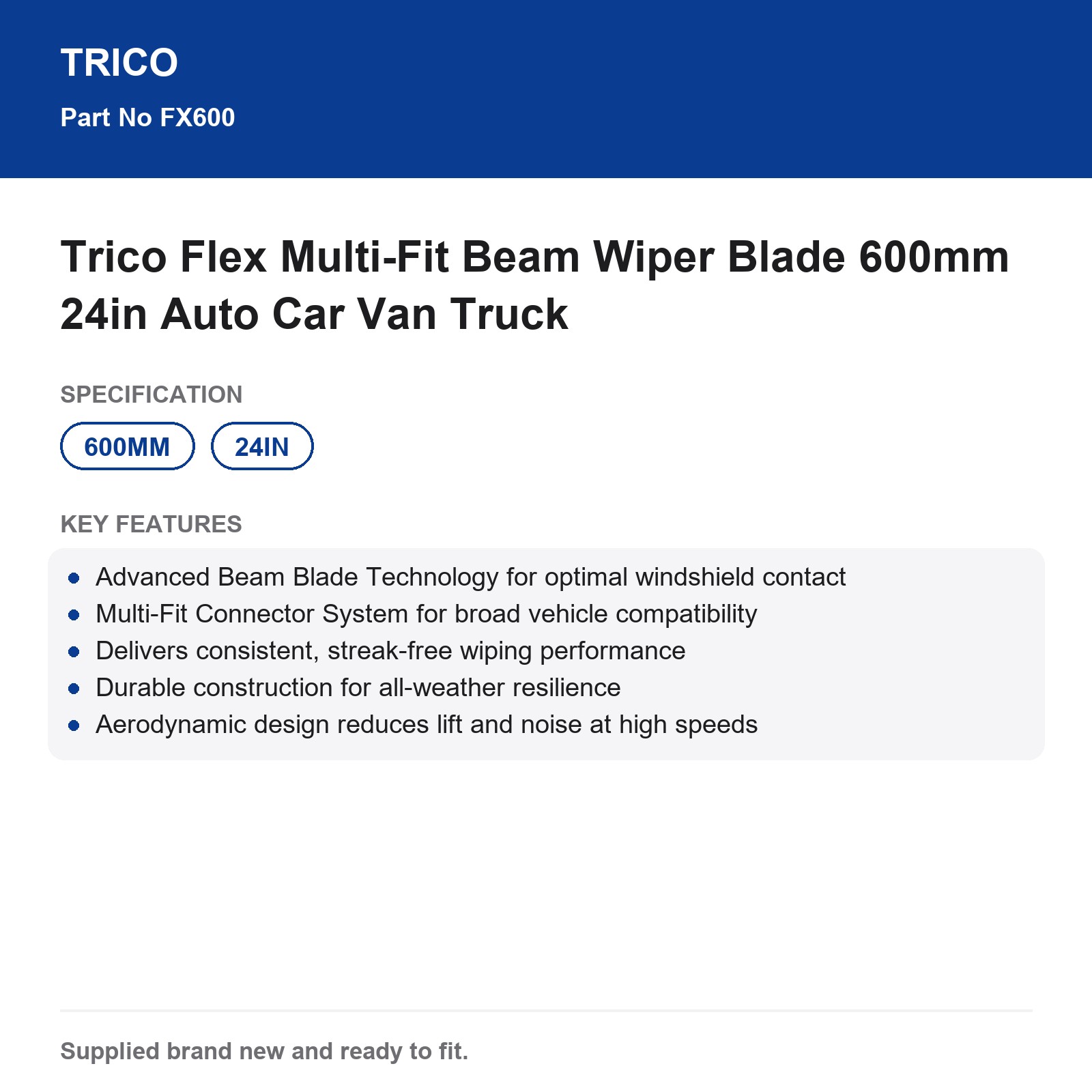 Trico Flex Multi-Fit Beam Wiper Blade 600mm 24in Car Van - Image 3