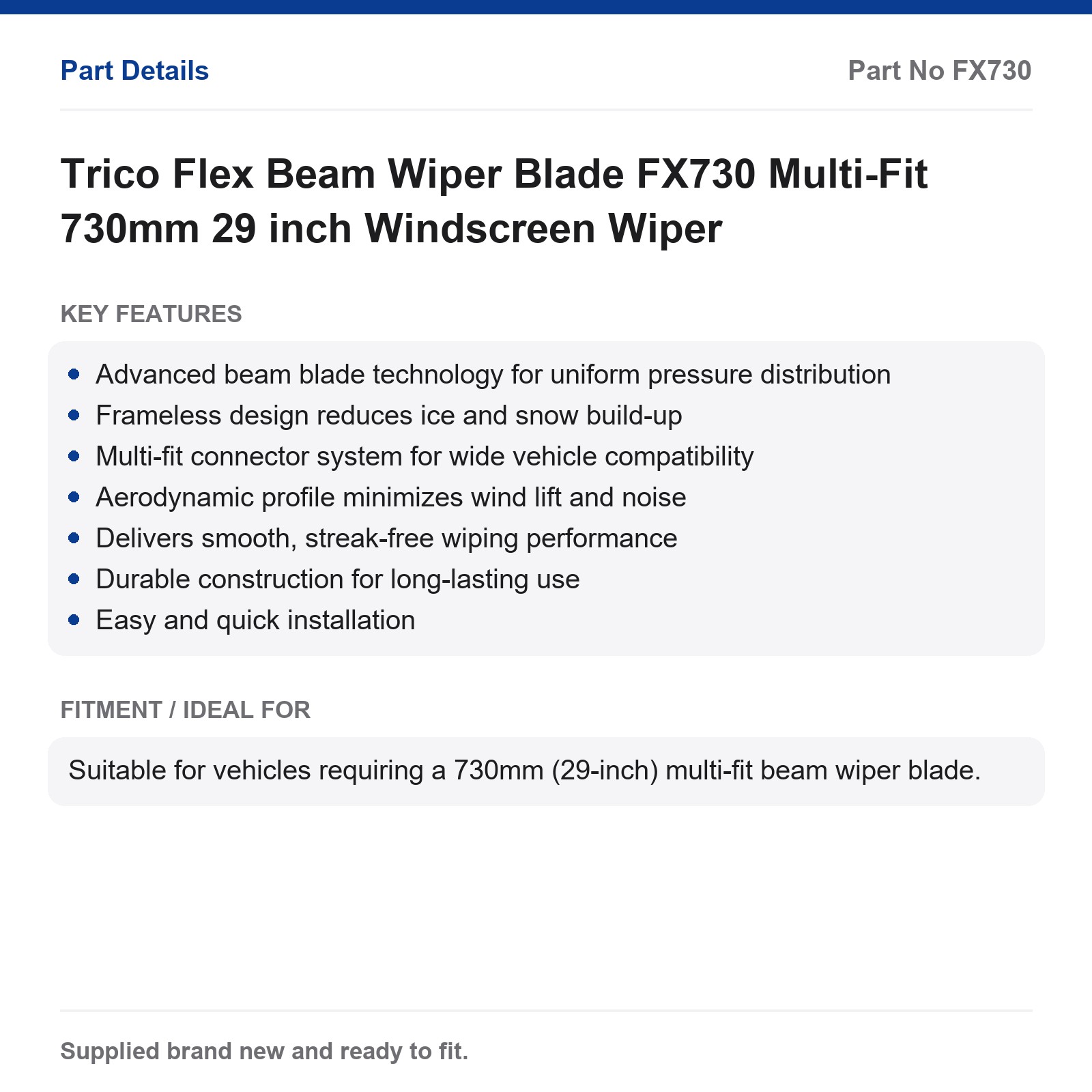Trico Flex Beam Wiper Blade FX730 Multi-Fit 730mm 29 inch - Image 2