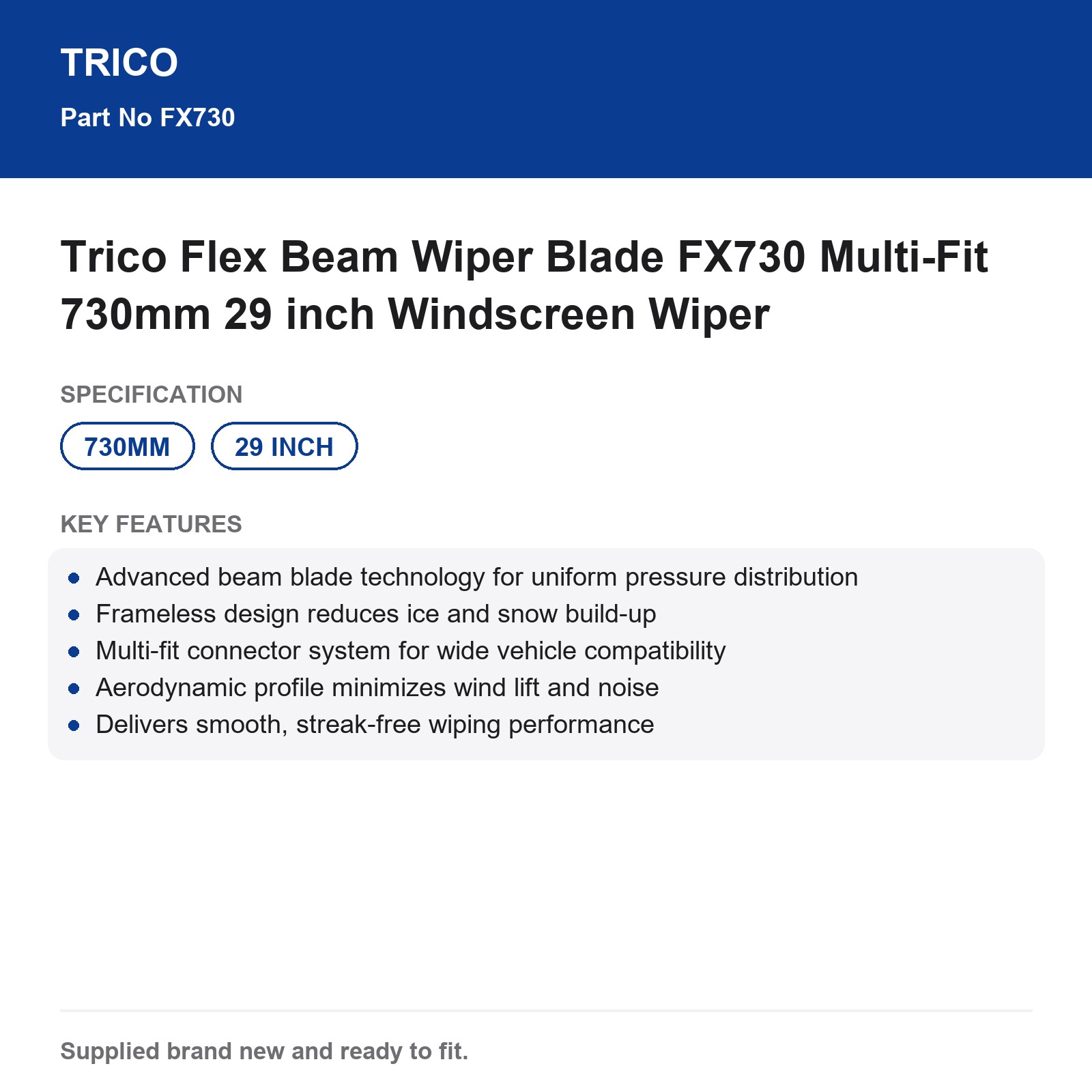 Trico Flex Beam Wiper Blade FX730 Multi-Fit 730mm 29 inch - Image 3