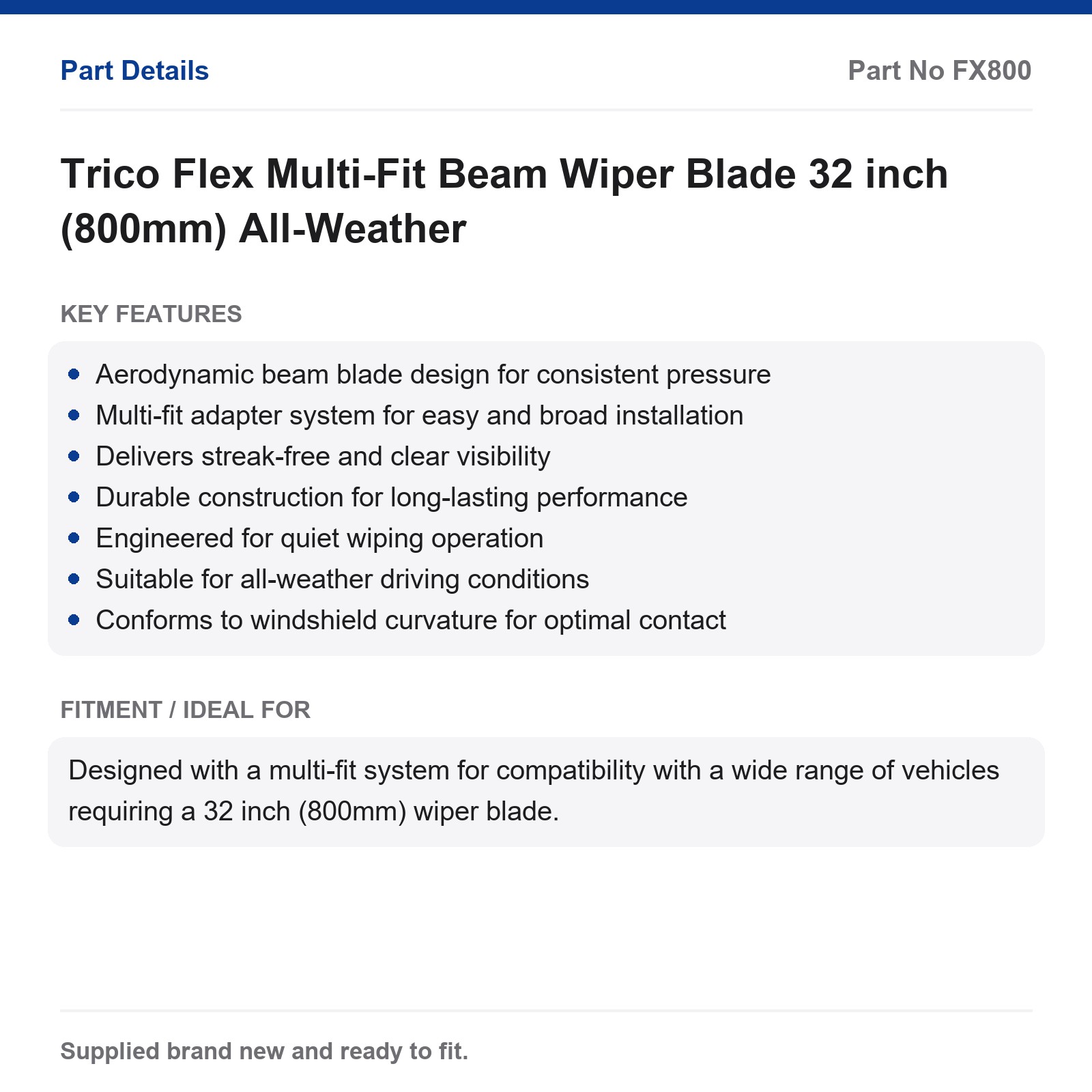 Trico Flex Multi-Fit Beam Wiper Blade 32 inch (800mm) All-Weather - Image 2