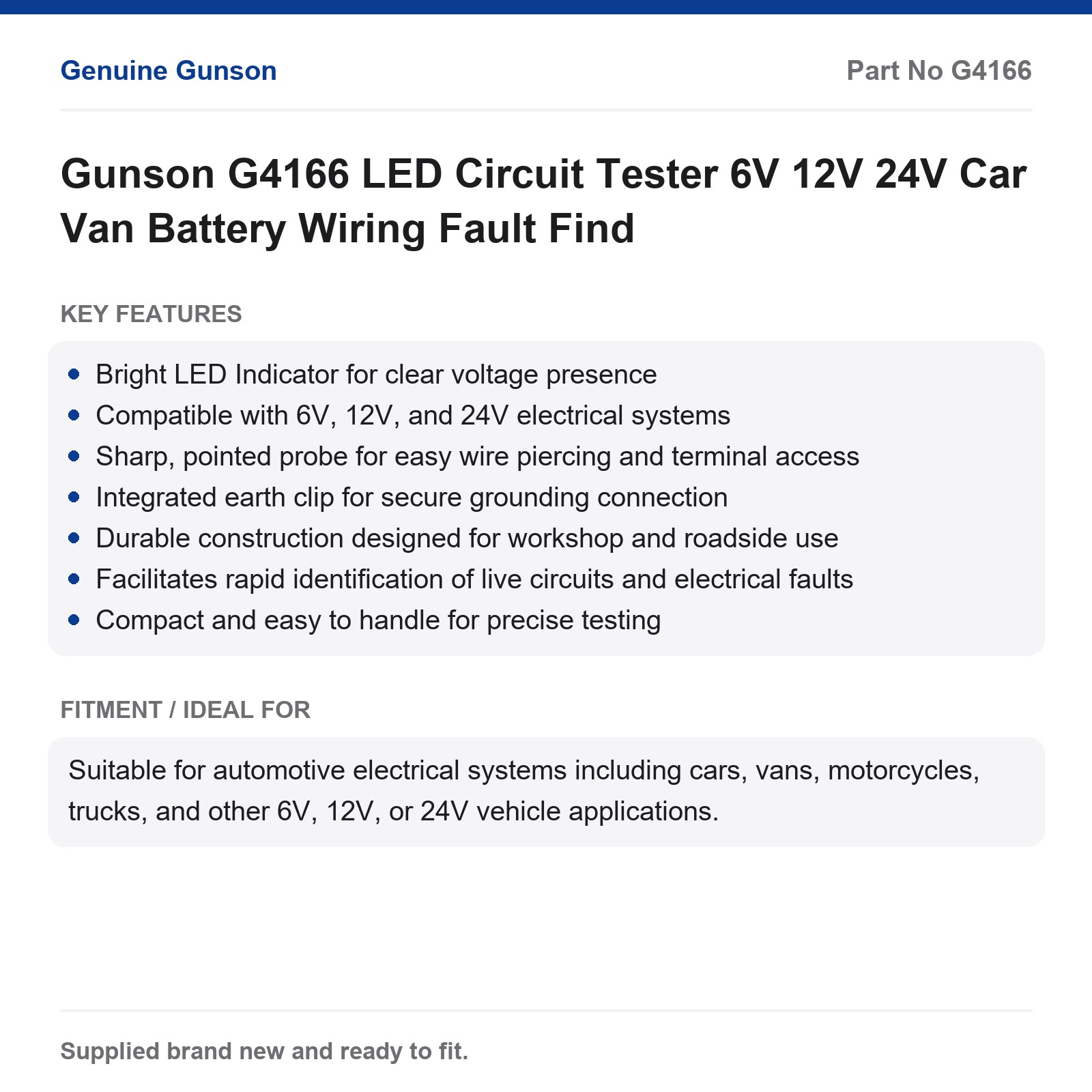 Gunson G4166 LED Circuit Tester Car Van Battery Spark Plug Ignition - Image 4