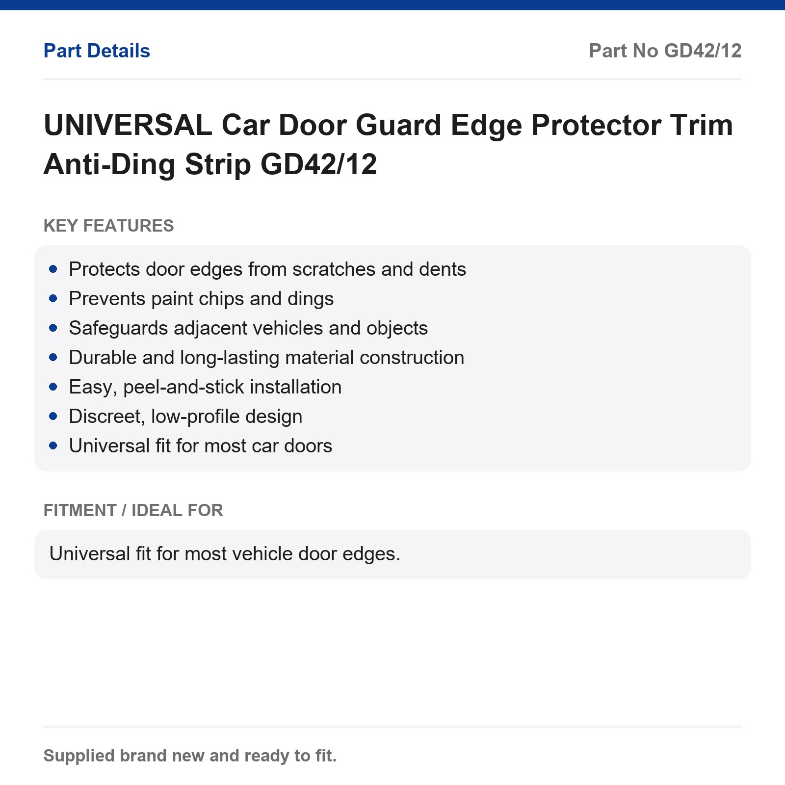 UNIVERSAL Car Door Guard Edge Protector Trim Anti-Ding Strip GD42/12 - Image 2