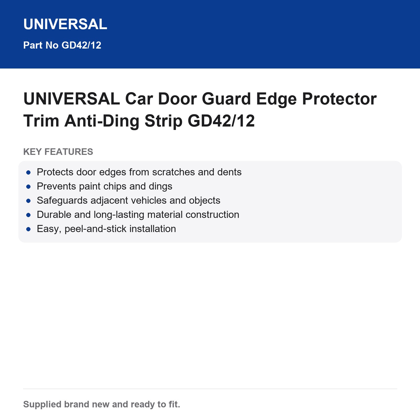 UNIVERSAL Car Door Guard Edge Protector Trim Anti-Ding Strip GD42/12 - Image 3
