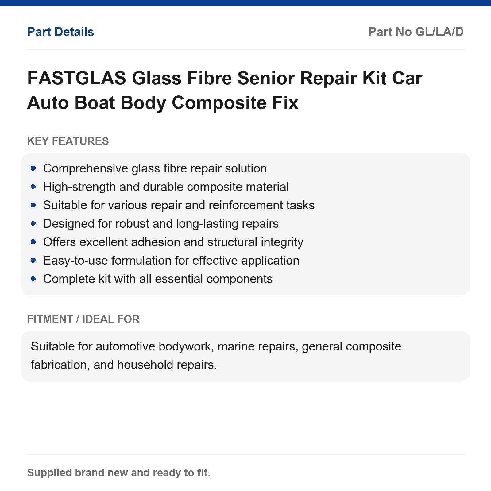 FASTGLAS Glass Fibre Senior Repair Kit Car Boat Body Composite - Image 2