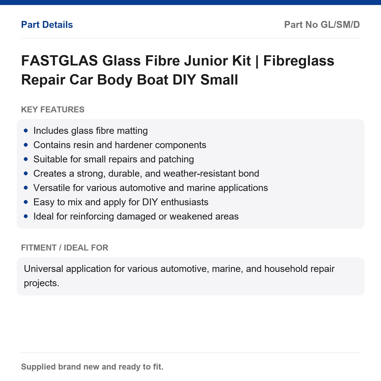 FASTGLAS Fibreglass Repair Kit Small | Glass Fibre Car Boat Body DIY - Image 3
