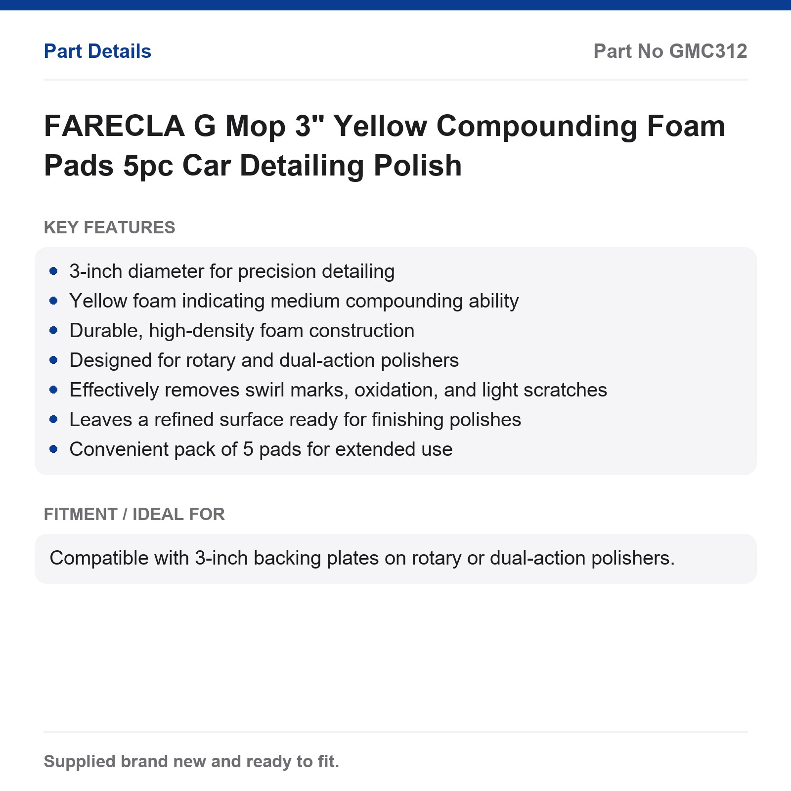 FARECLA G Mop 3" Yellow Compounding Foam Pads 5pc Car Detailing Polish - Image 2