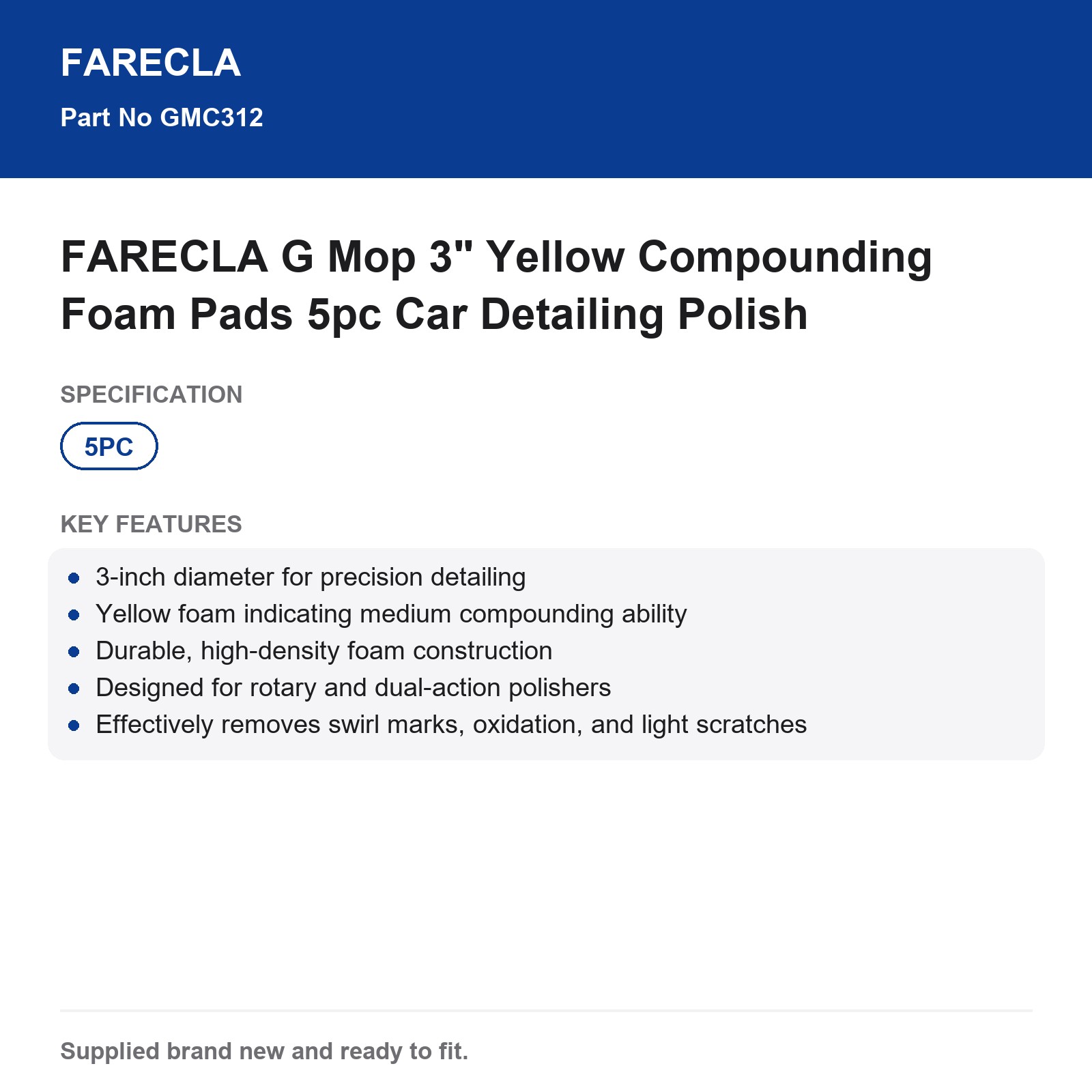 FARECLA G Mop 3" Yellow Compounding Foam Pads 5pc Car Detailing Polish - Image 3