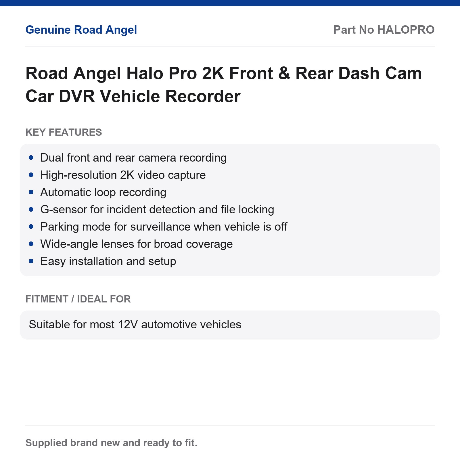 Road Angel Halo Pro 2K Front & Rear Dash Cam Car DVR - Image 2
