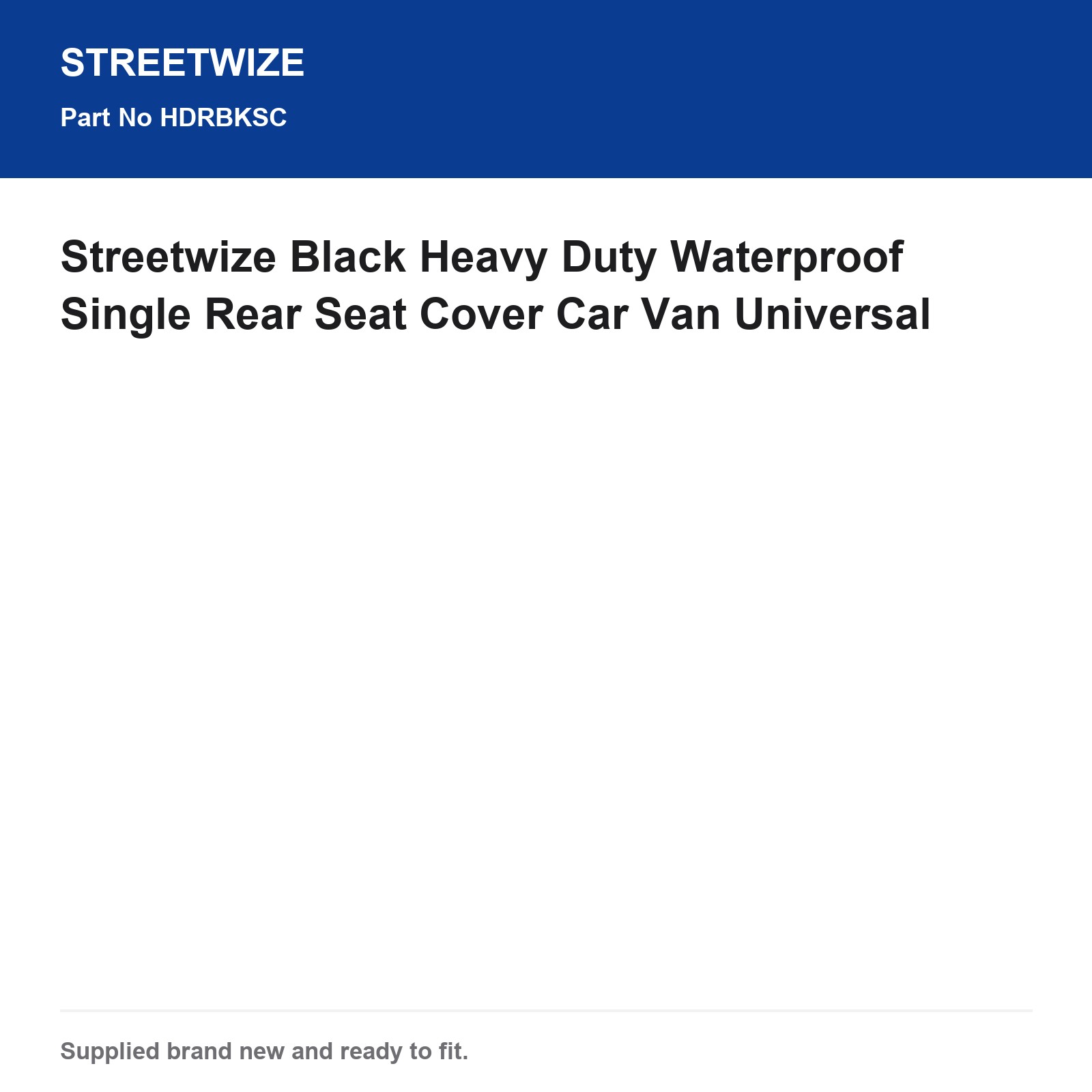 Streetwize Waterproof Single Rear Seat Cover Heavy Duty Black Car Van Universal - Image 6