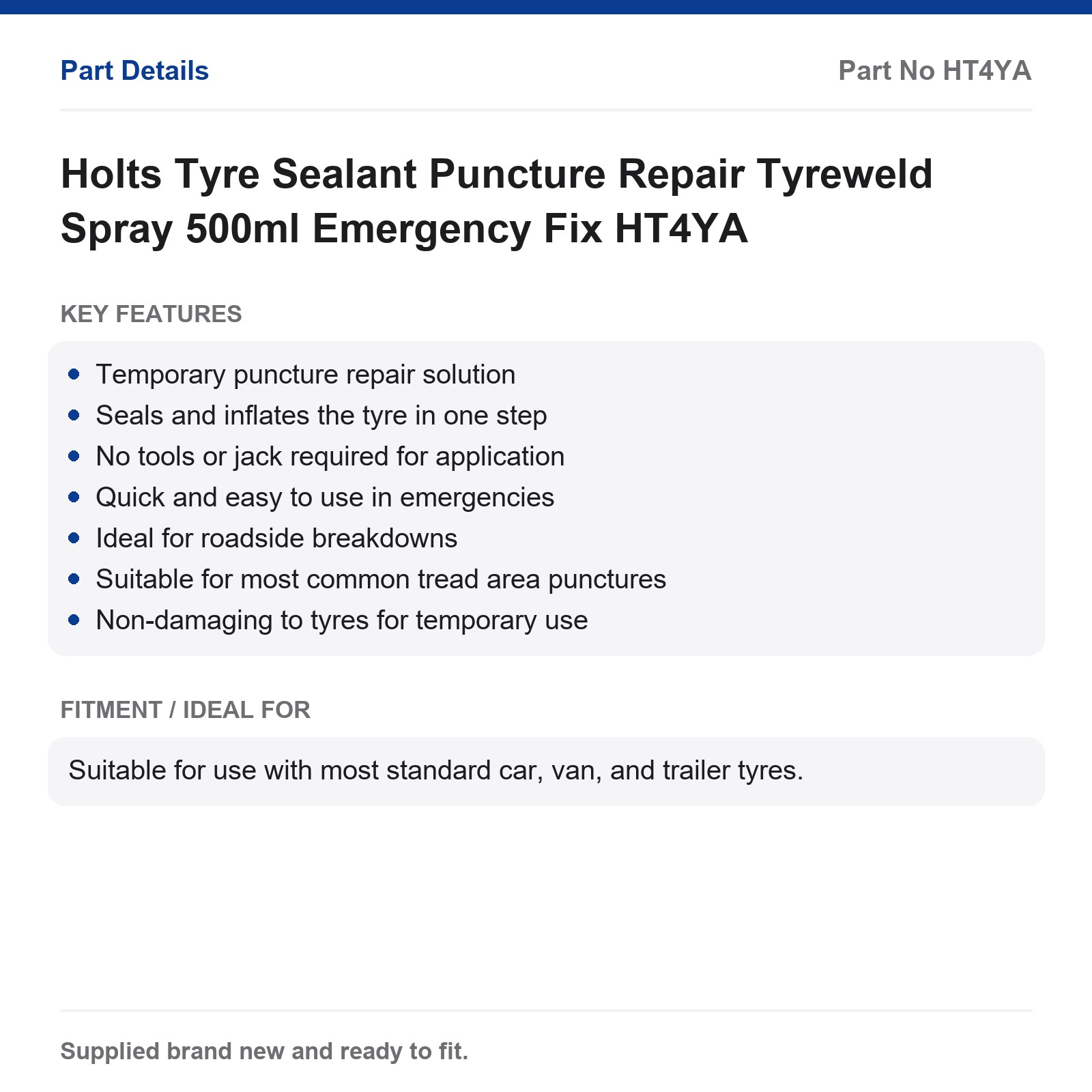 Holts Tyreweld Tyre Puncture Repair Sealant Spray 500ml Emergency HT4YA - Image 3