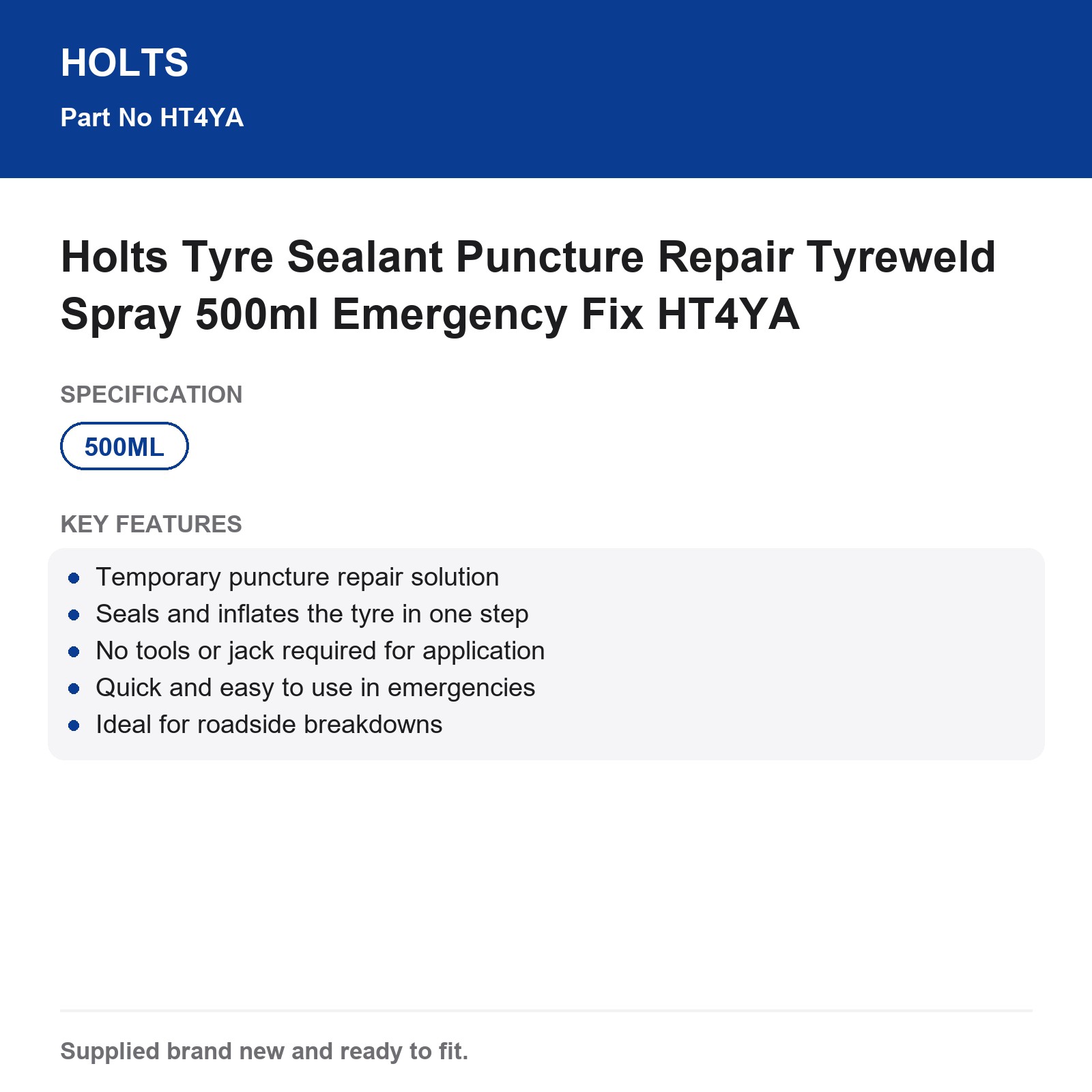 Holts Tyreweld Tyre Puncture Repair Sealant Spray 500ml Emergency HT4YA - Image 4