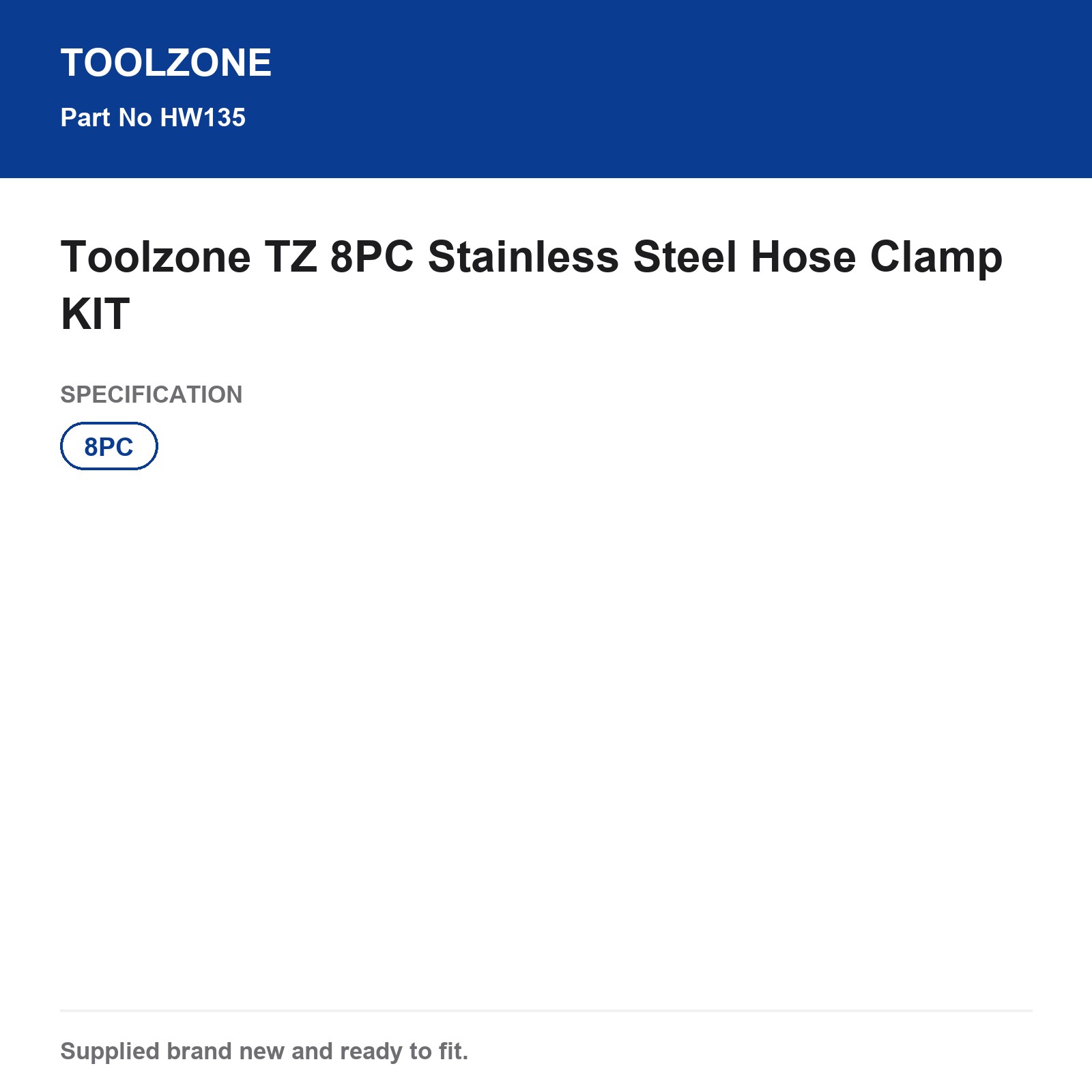 Stainless Steel Hose Clamp Kit 8PC Toolzone HW135 - Image 5