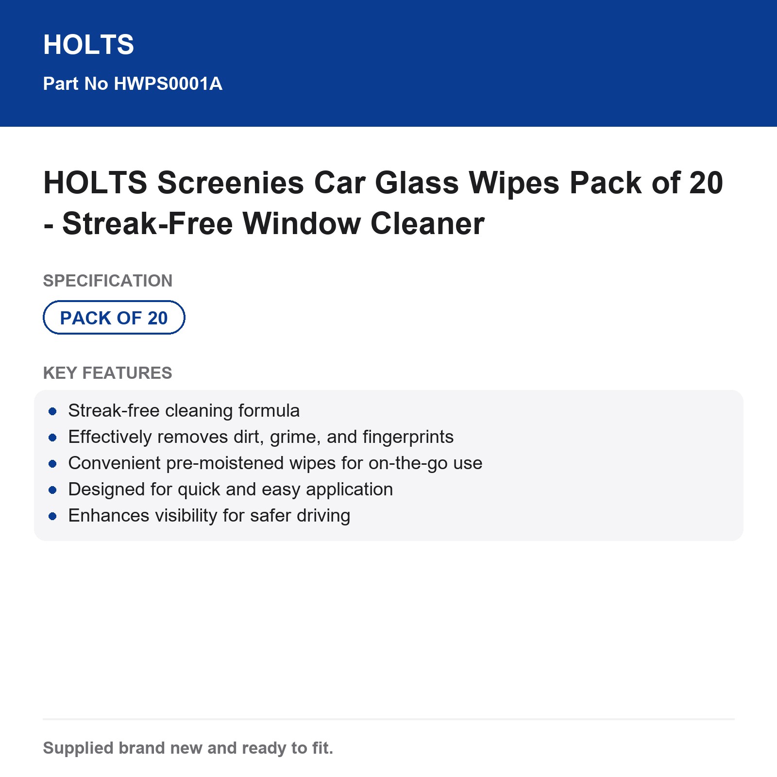 HOLTS Screenies Car Glass Wipes Window Cleaner Streak-Free 20 Pack - Image 4