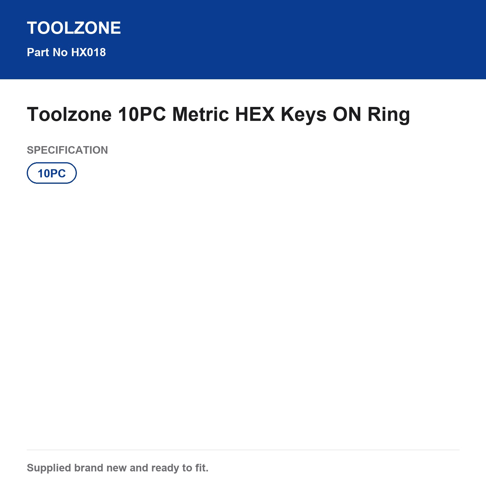 Toolzone 10PC Metric Hex Key Set On Ring HX018 - Image 5