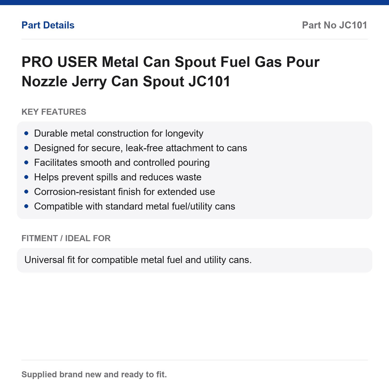 PRO USER Metal Jerry Can Spout Fuel Gas Pour Nozzle JC101 - Image 2